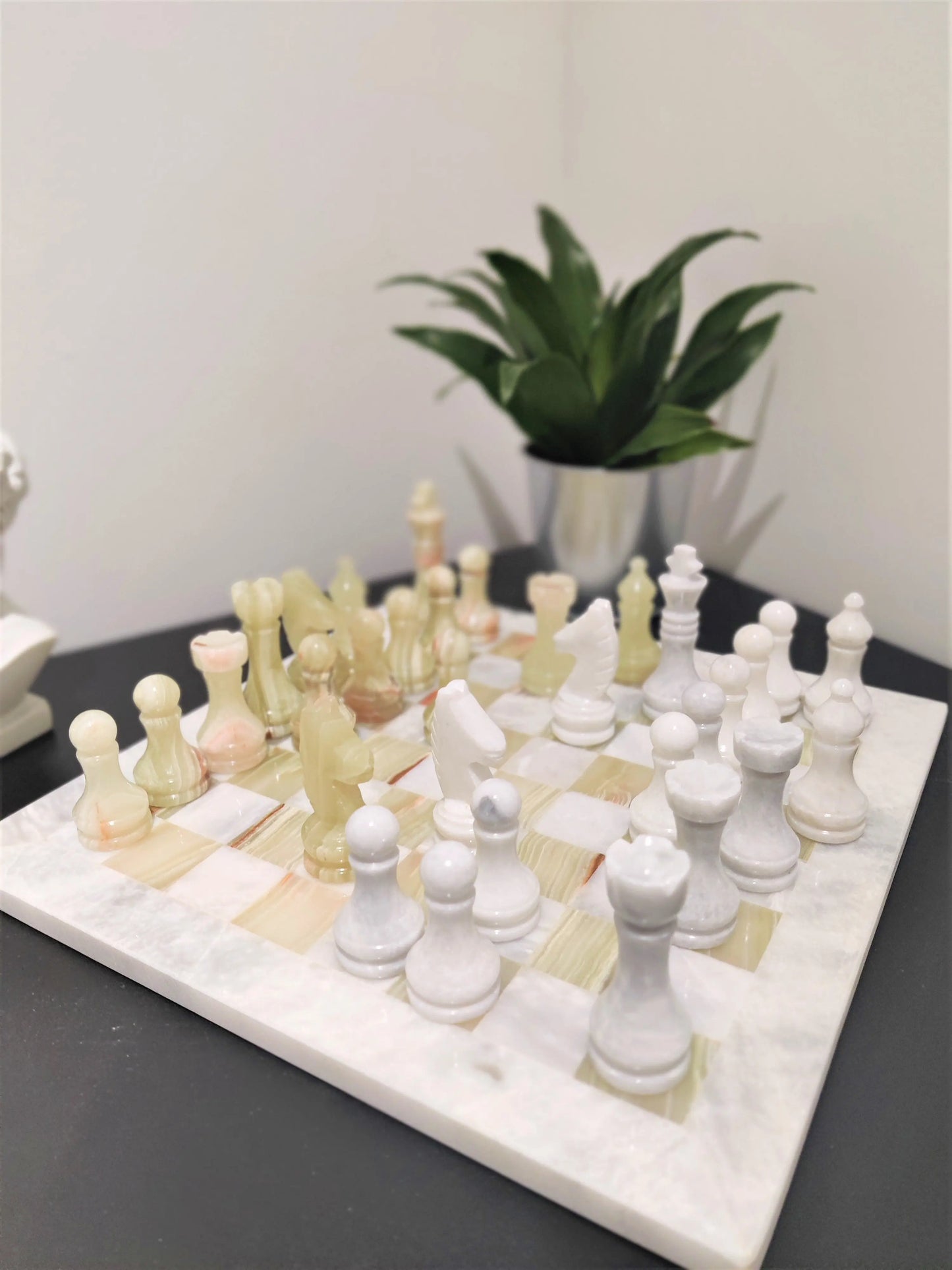 Handmade Chess Set | Marble Chess Set | Chess | Gifts for Him, Christmas Gifts, Chess in White & Green Onyx , Home Décor GOFIRE OUTLET