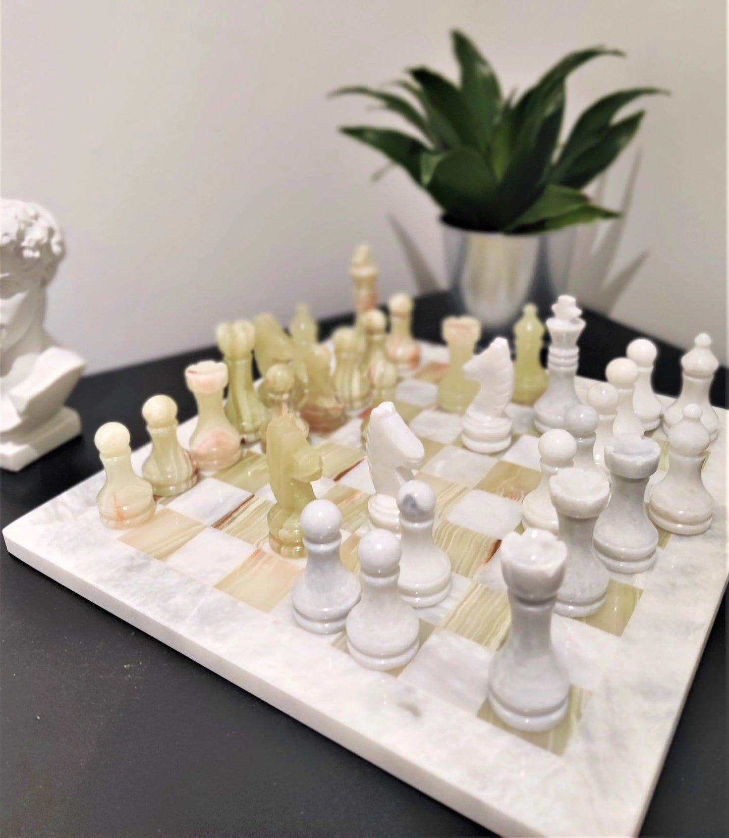 Handmade Chess Set | Marble Chess Set | Chess | Gifts for Him, Christmas Gifts, Chess in White & Green Onyx , Home Décor GOFIRE OUTLET