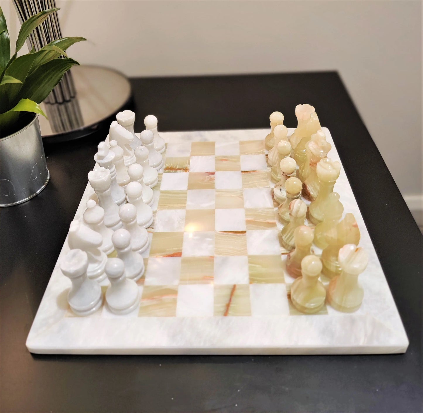 Handmade Chess Set | Marble Chess Set | Chess | Gifts for Him, Christmas Gifts, Chess in White & Green Onyx , Home Décor GOFIRE OUTLET