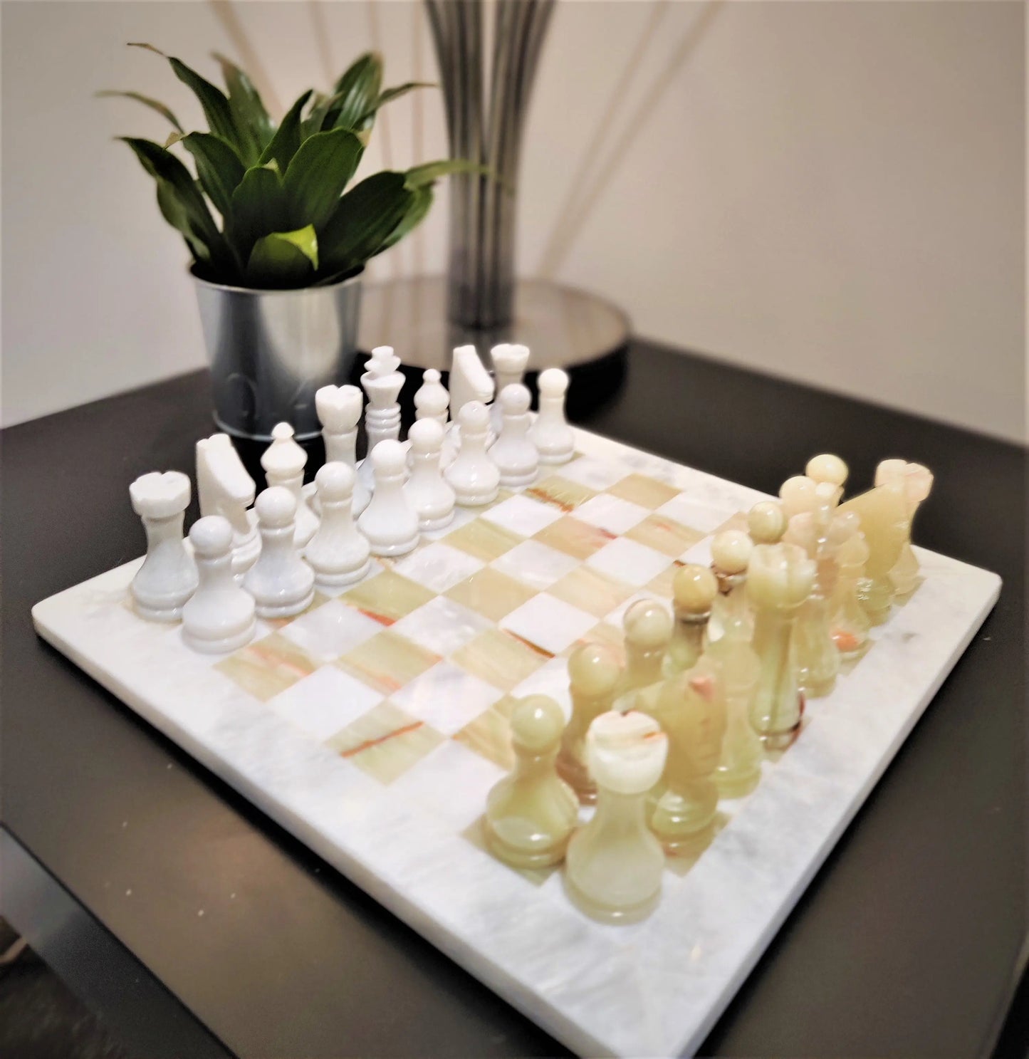 Handmade Chess Set | Marble Chess Set | Chess | Gifts for Him, Christmas Gifts, Chess in White & Green Onyx , Home Décor GOFIRE OUTLET