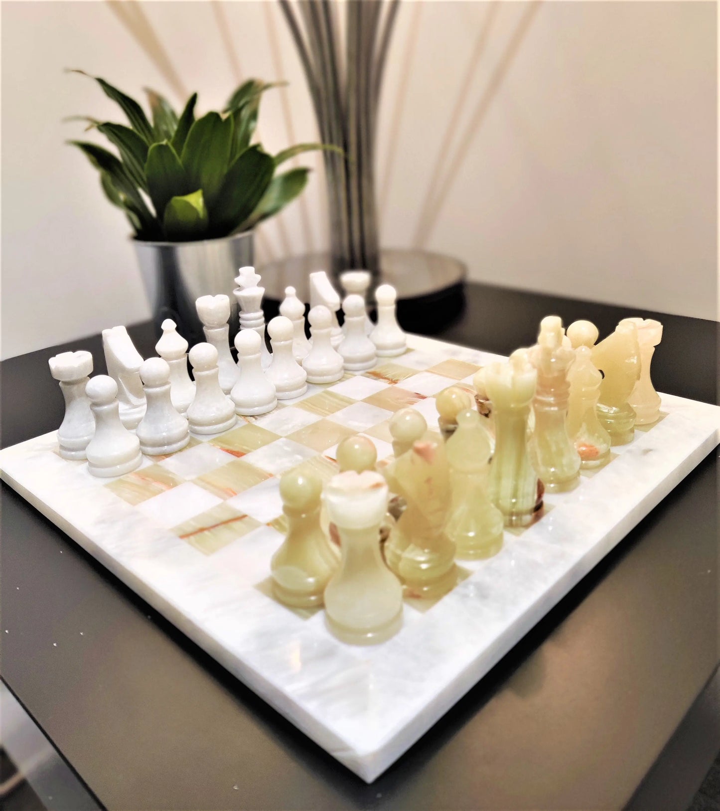 Handmade Chess Set | Marble Chess Set | Chess | Gifts for Him, Christmas Gifts, Chess in White & Green Onyx , Home Décor GOFIRE OUTLET