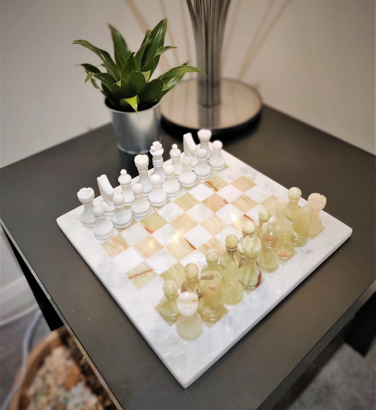 Handmade Chess Set | Marble Chess Set | Chess | Gifts for Him, Christmas Gifts, Chess in White & Green Onyx , Home Décor GOFIRE OUTLET