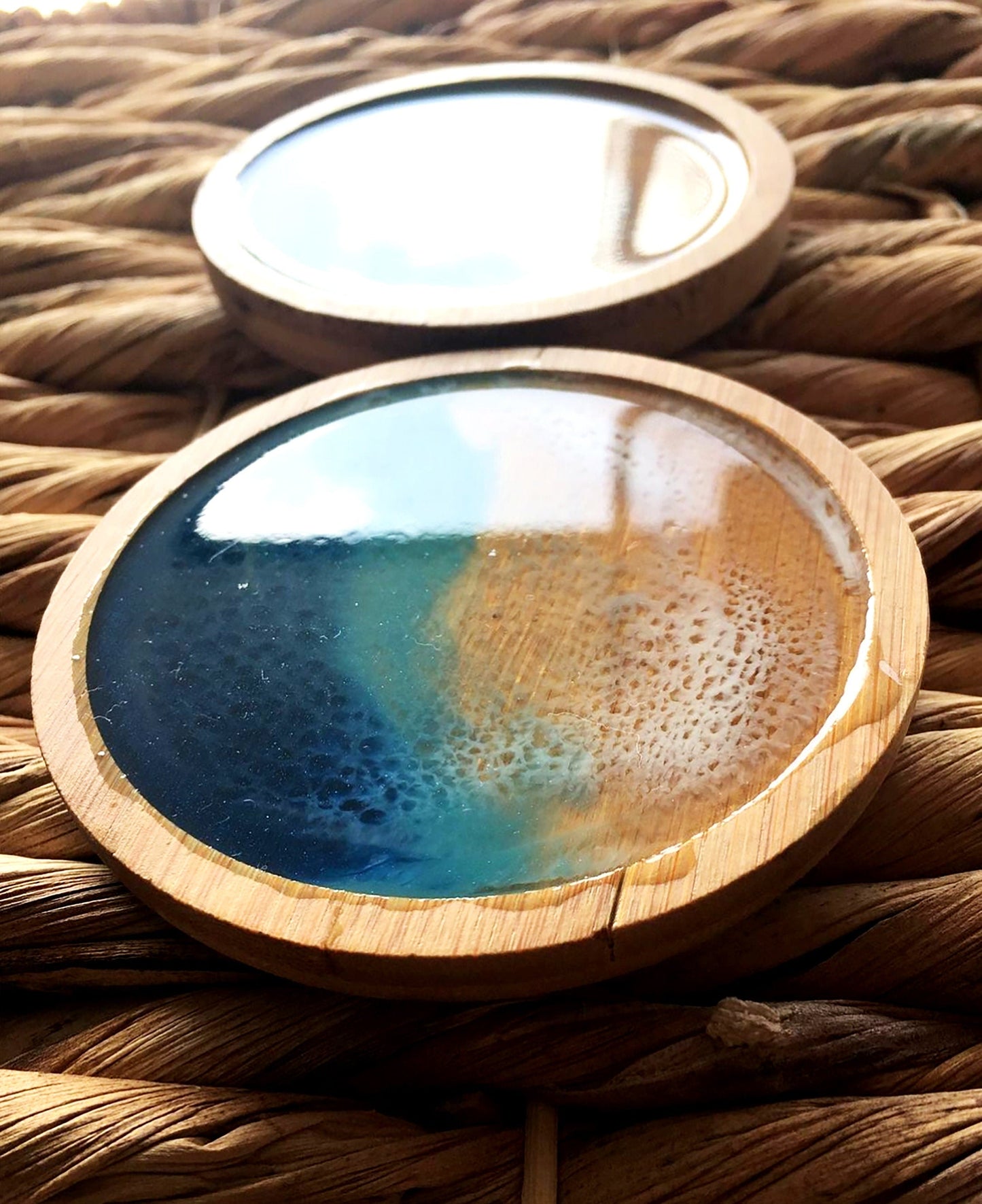 Resin Art Wood Coasters Sets, Resin Art in Bamboo, Cork, Acacia Wood Coasters For Wedding Gifts, Birthday Gifts, Table Décor, Personalized GOFIRE OUTLET