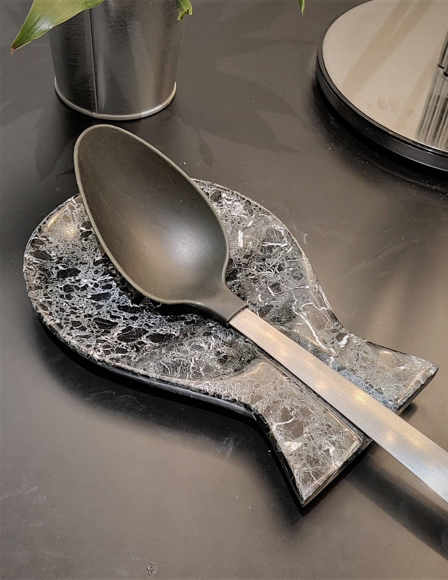 Marble Spoon Rest, Handmade Marble Black Spoon Ladle Utensil Rest, Kitchen Tool Holder (Black), Gift For Home, Kitchen Décor, Kitchen My Store