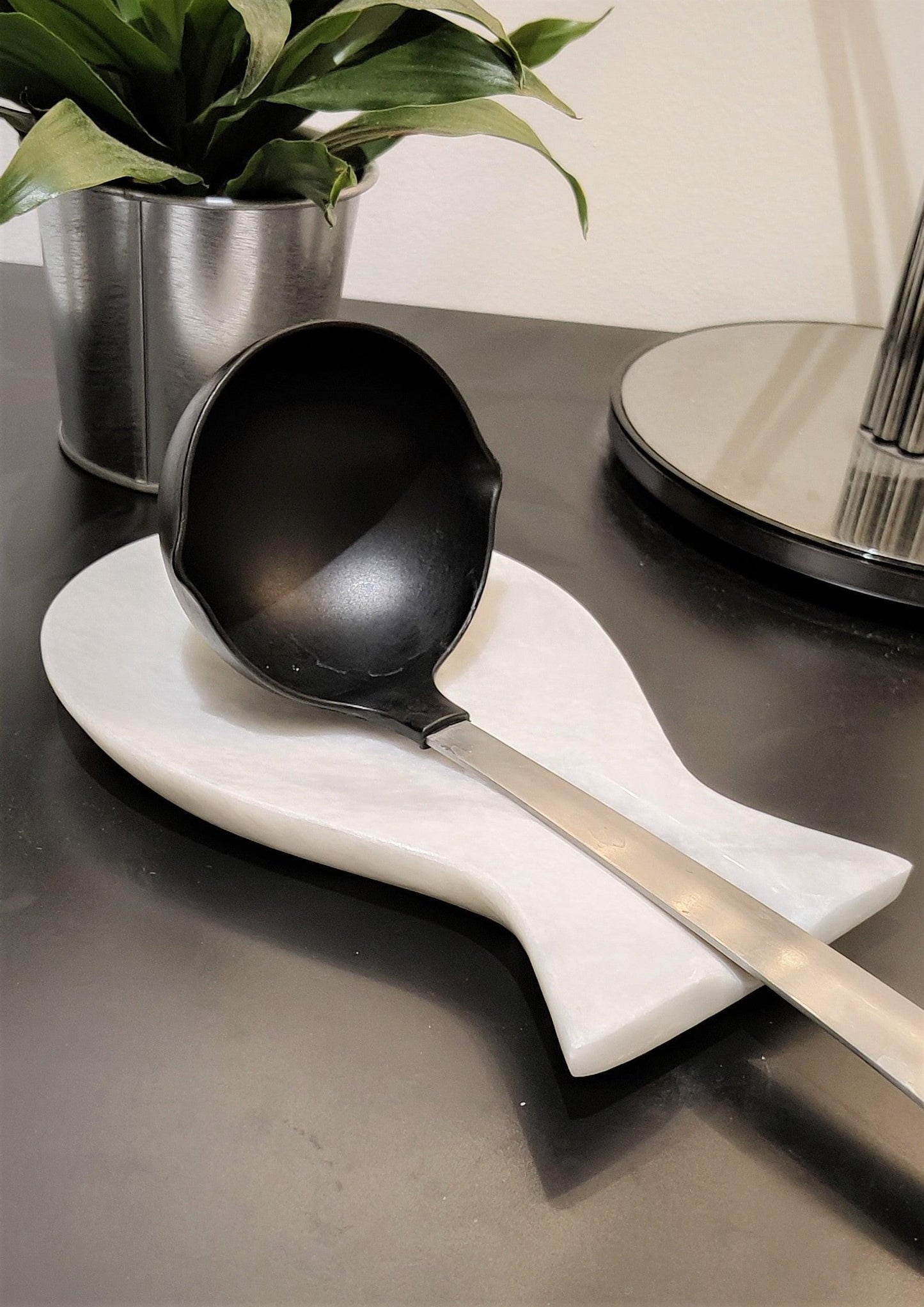 Marble Spoon Rest, Handmade Marble Black Spoon Ladle Utensil Rest, Kitchen Tool Holder (White), Gift For Home, Kitchen Décor, Kitchen My Store