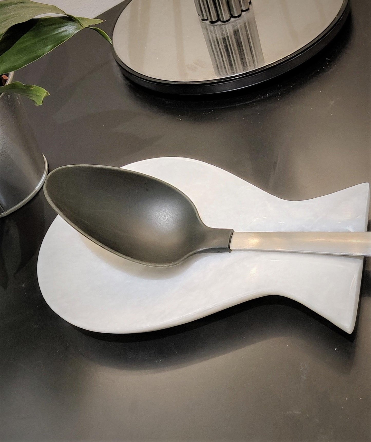 Marble Spoon Rest, Handmade Marble Black Spoon Ladle Utensil Rest, Kitchen Tool Holder (White), Gift For Home, Kitchen Décor, Kitchen My Store