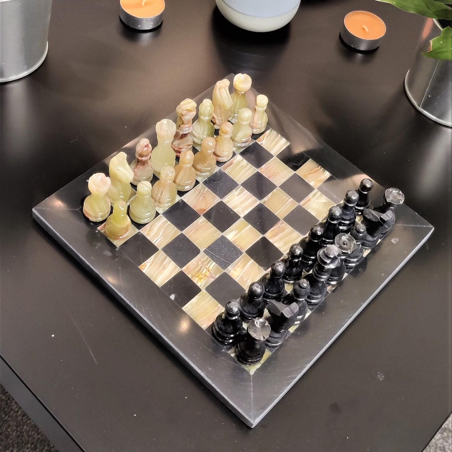 Chess | Chess Set | Marble Chess Set | Marble Chess |8x8 inch Black & Onyx | Handmade Chess Set | Home Decor, Chess Gift | Chess Board GOFIRE OUTLET