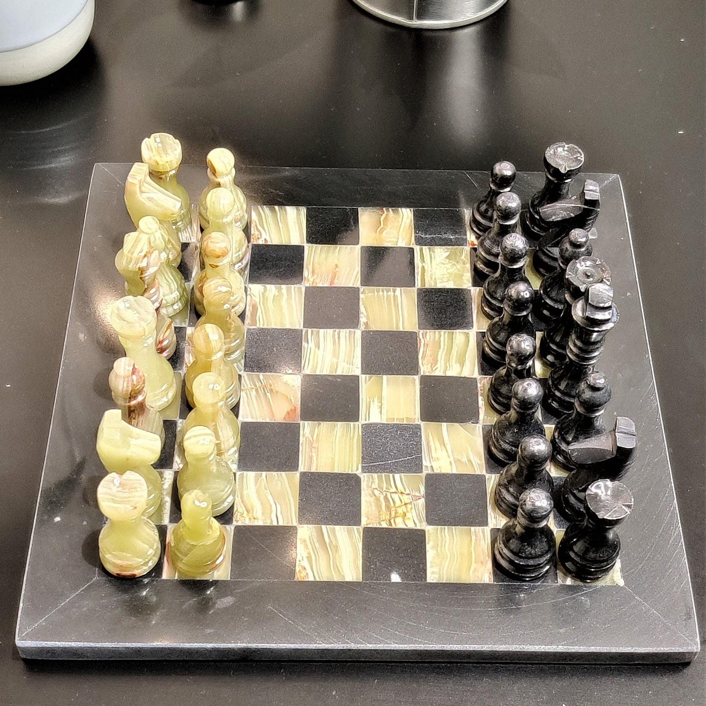 Chess | Chess Set | Marble Chess Set | Marble Chess |8x8 inch Black & Onyx | Handmade Chess Set | Home Decor, Chess Gift | Chess Board GOFIRE OUTLET