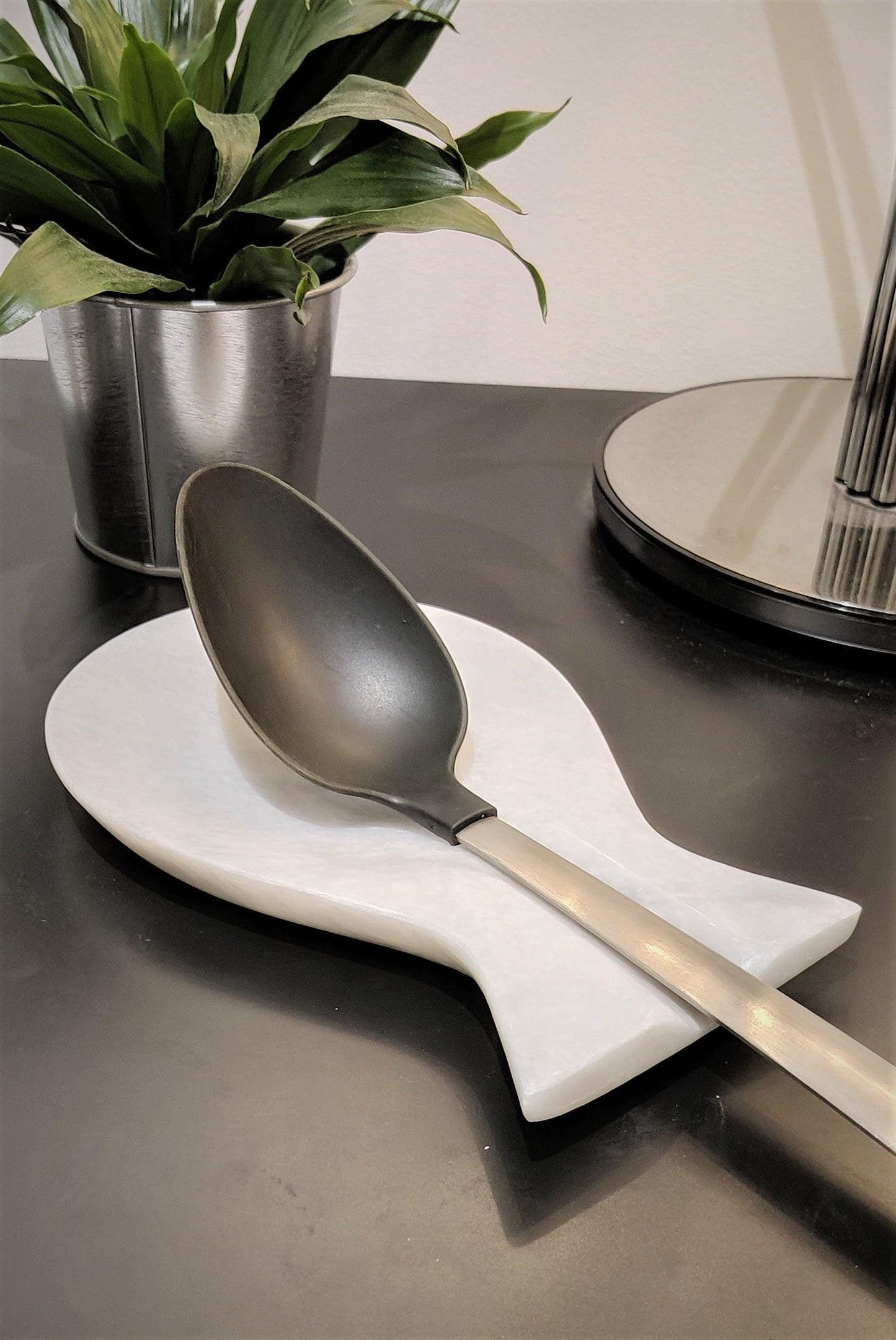 Marble Spoon Rest, Handmade Marble Black Spoon Ladle Utensil Rest, Kitchen Tool Holder (White), Gift For Home, Kitchen Décor, Kitchen My Store