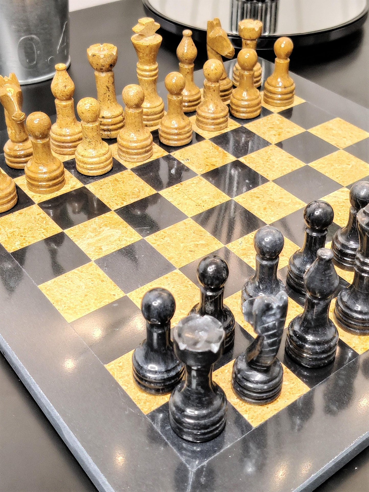 Chess | Marble Chess | Marble Chess Set | Chess Set | Gifts for Him | Christmas Gifts | Chess in Black & Golden Marble | Home Decor GOFIRE OUTLET