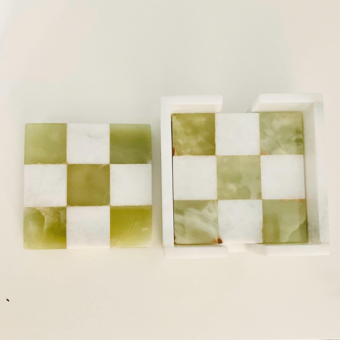 Marble Coasters | Set of 6 Marble Coasters in 2 Colours Onyx Green & White | Check Design | Home Kitchen and Dining Table Decor | Home Decor GOFIRE OUTLET