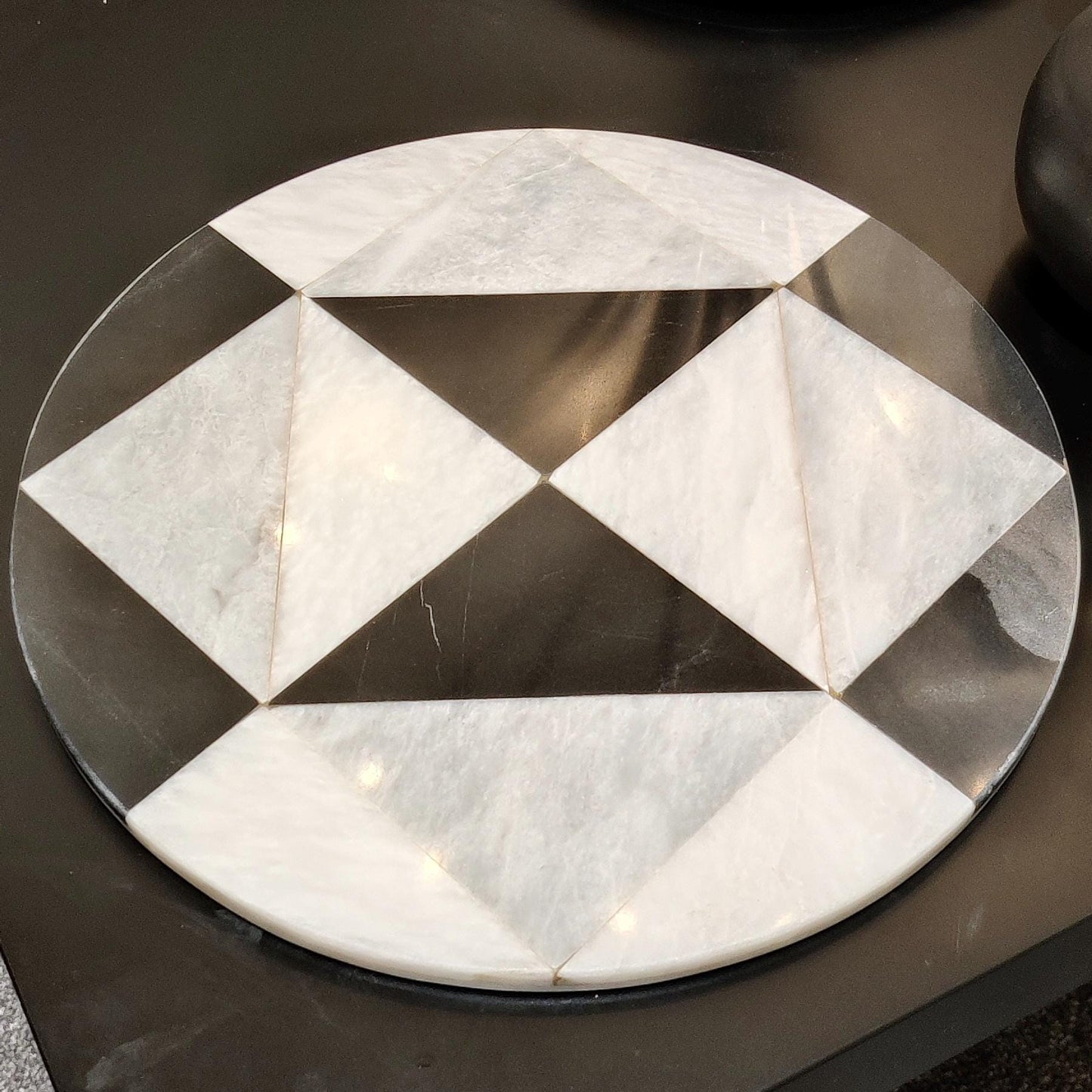 Marble Round Tray | Natural Finish Marble | Mosaic Design Tray | Home Décor | Decorative Tray | Bathroom or Kitchen | White, Grey & Black GOFIRE OUTLET
