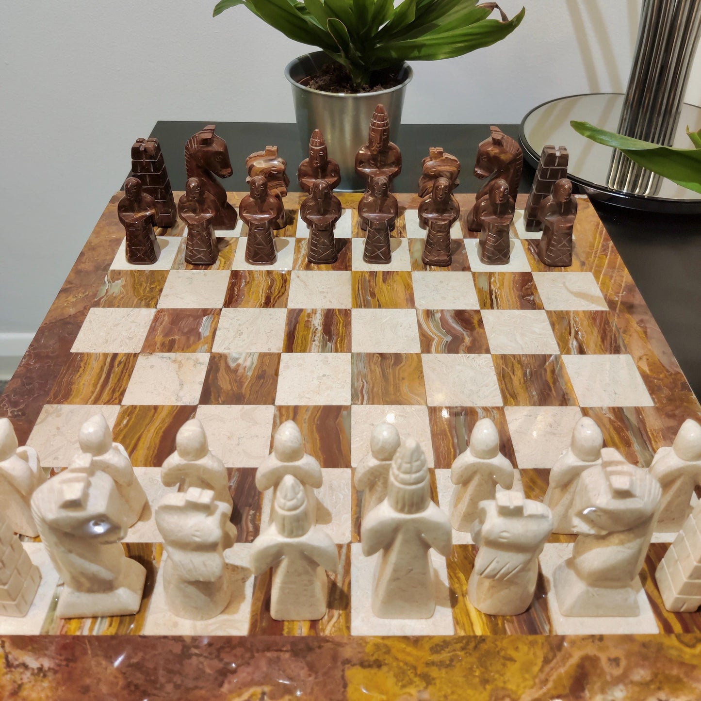 Chess | Marble Chess | Marble Chess Set | 15 x 15 inch Chess Set | Gifts for Him | Christmas Gifts | Red & Stone Marble | Home Decor GOFIRE OUTLET