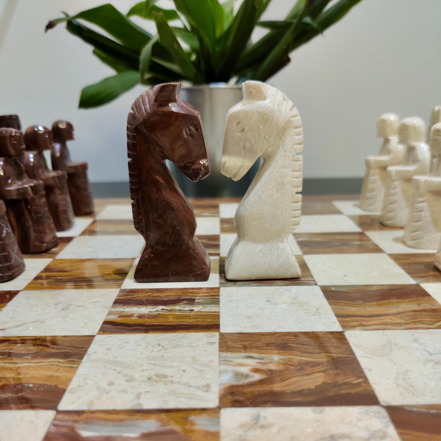 Chess | Marble Chess | Marble Chess Set | 15 x 15 inch Chess Set | Gifts for Him | Christmas Gifts | Red & Stone Marble | Home Decor GOFIRE OUTLET