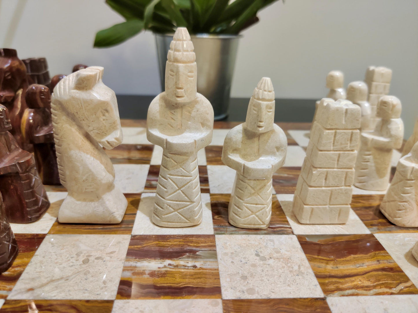 Chess | Marble Chess | Marble Chess Set | 15 x 15 inch Chess Set | Gifts for Him | Christmas Gifts | Red & Stone Marble | Home Decor GOFIRE OUTLET
