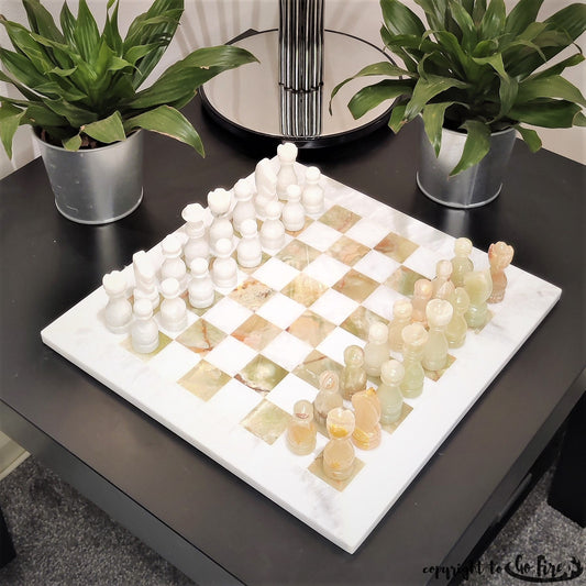 Handmade Chess Set | Marble Chess Set | Chess | Gifts for Him, Christmas Gifts, Chess in White & Green Onyx , Home Décor