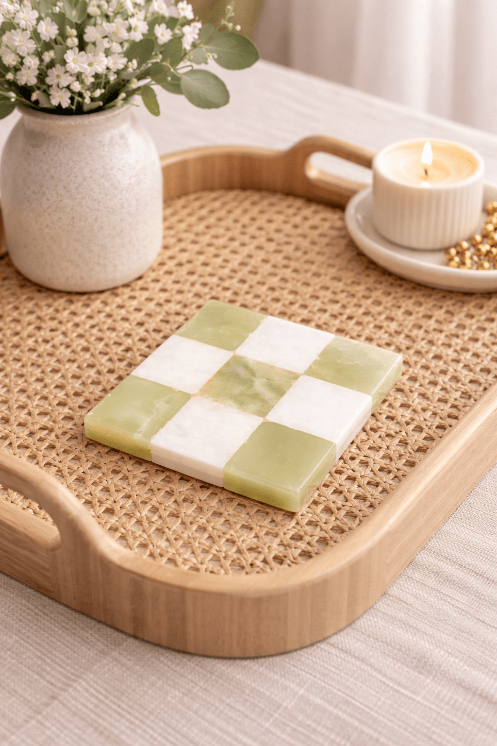 Handmade Marble Coasters: Check Design, Single Coaster in Onyx White & Brown White - GOFIRE OUTLET