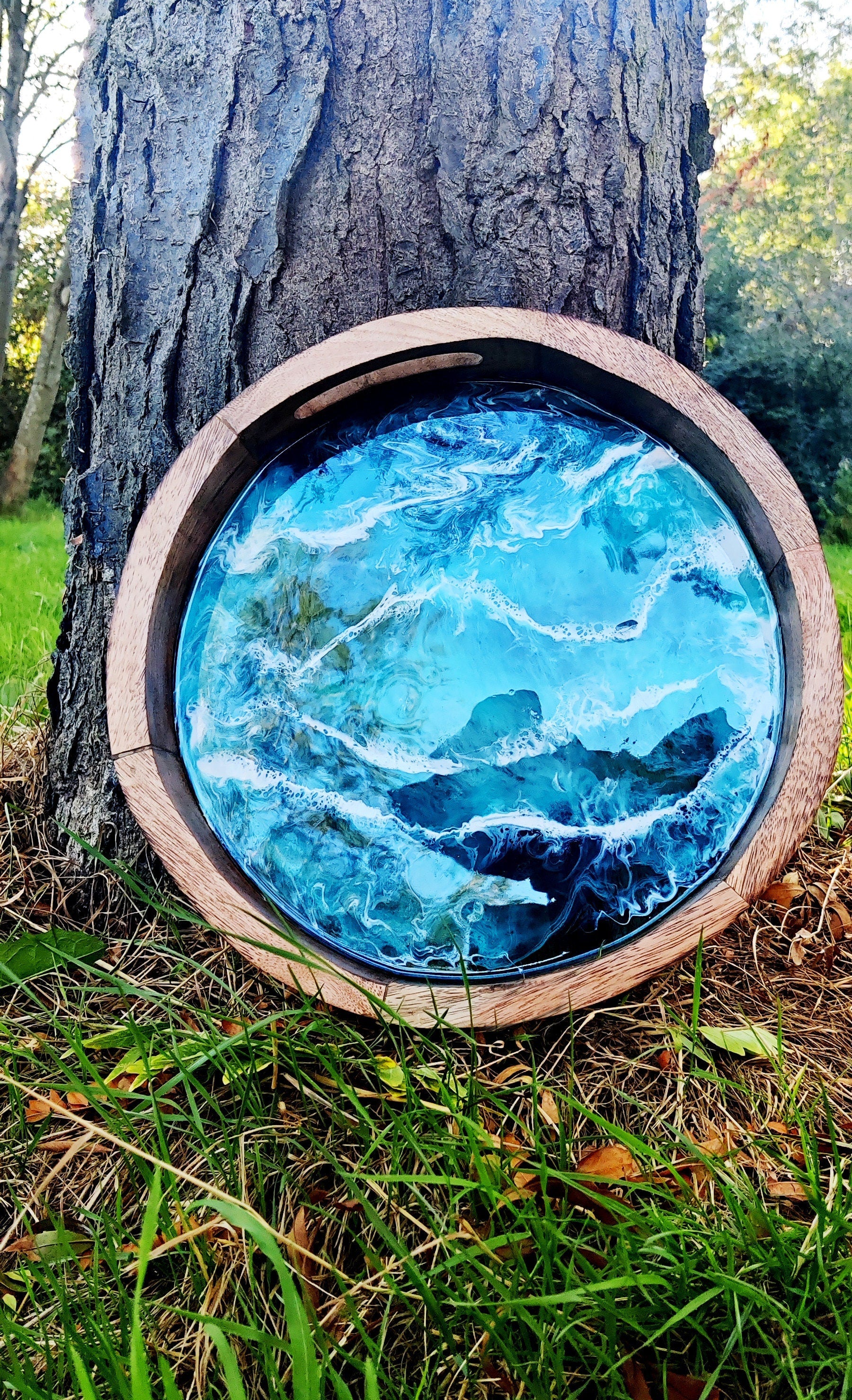 Ocean Art Resin Art Wooden Tray, Resin Ocean Art, Mango Wood Tray, Acacia Wood Tray For Gifts and Home Décor and Decoration GOFIRE OUTLET