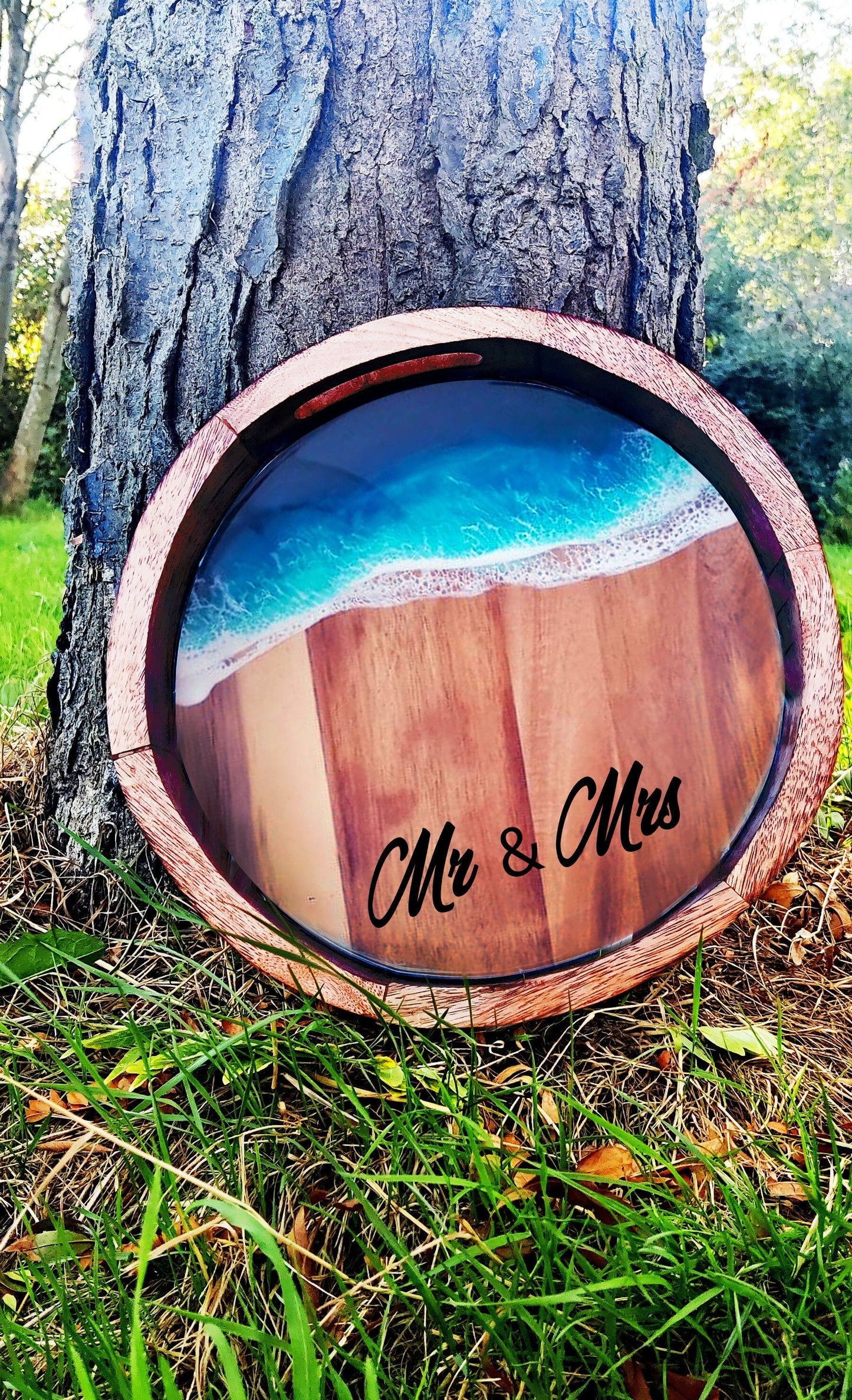 Coastal Ocean Art Resin Art Wooden Tray, Resin Ocean Art, Mango Wood Tray, Acacia Wood Tray For Gifts and Home Décor and Decoration GOFIRE OUTLET