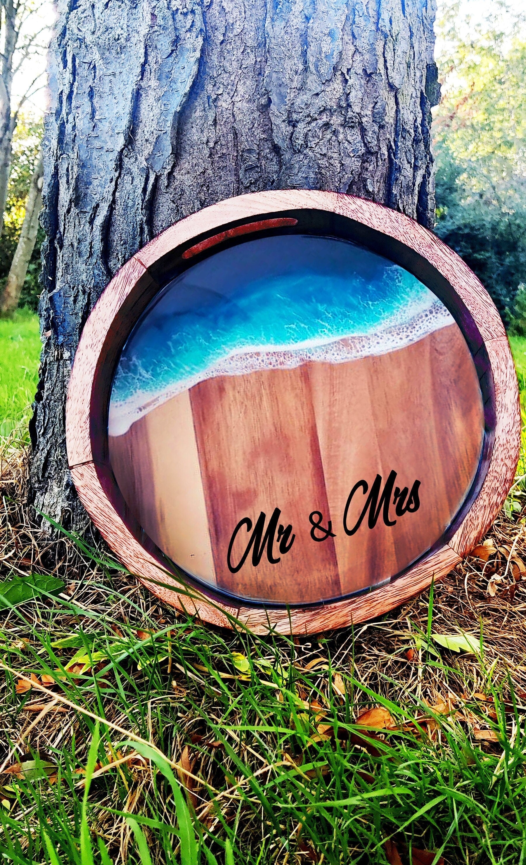 Coastal Ocean Art Resin Art Wooden Tray, Resin Ocean Art, Mango Wood Tray, Acacia Wood Tray For Gifts and Home Décor and Decoration GOFIRE OUTLET