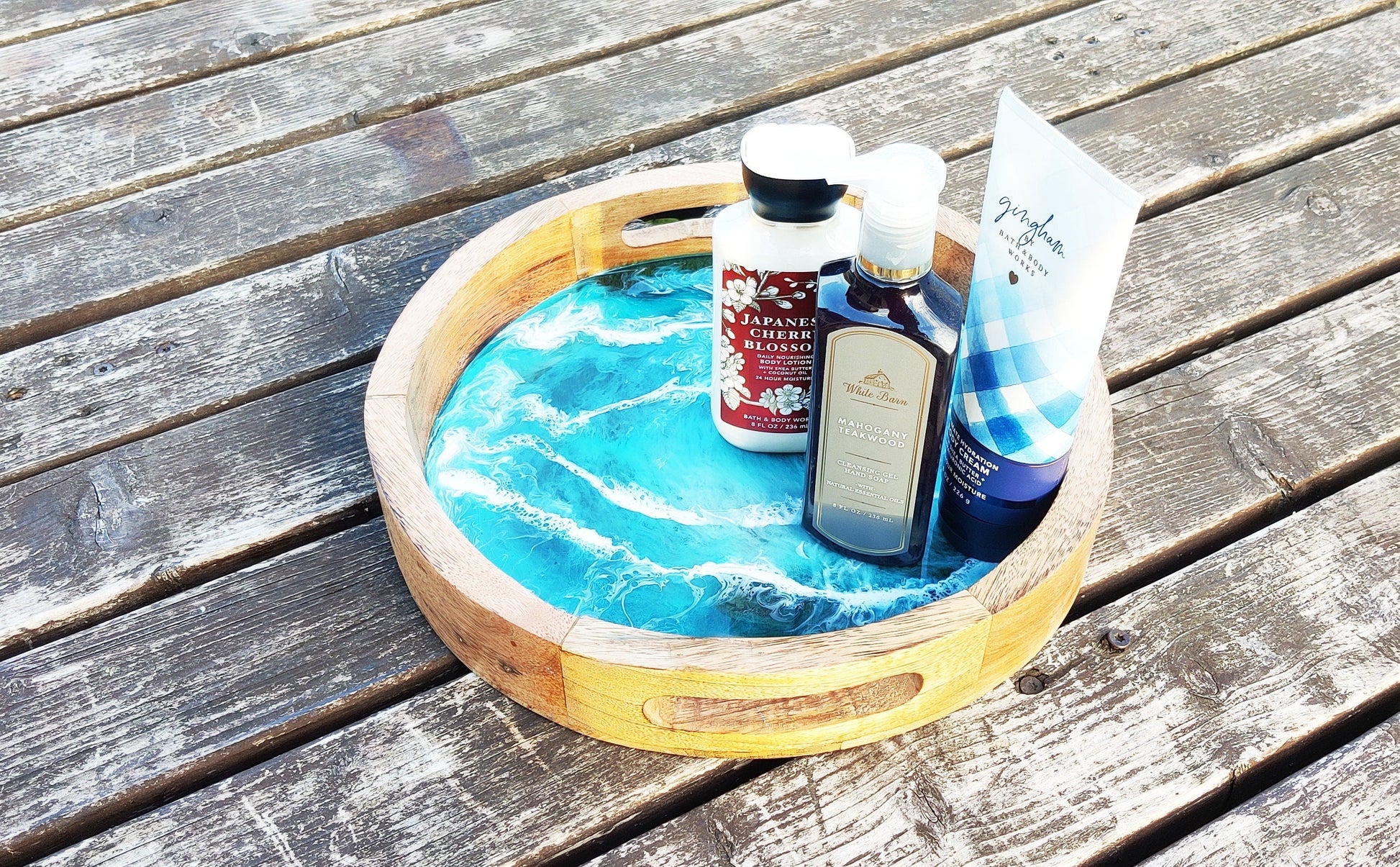 Ocean Art Resin Art Wooden Tray, Resin Ocean Art, Mango Wood Tray, Acacia Wood Tray For Gifts and Home Décor and Decoration GOFIRE OUTLET