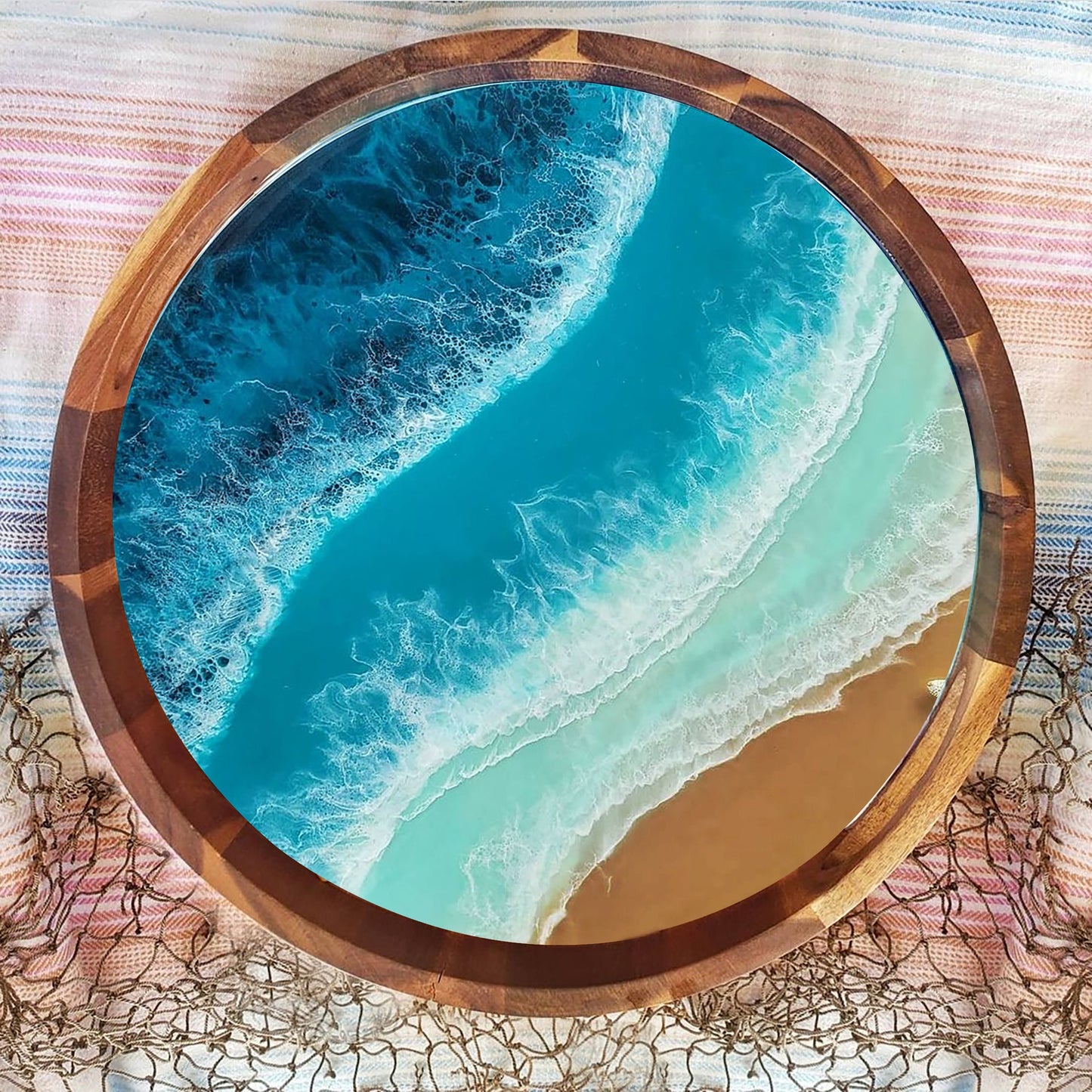 Coastal Ocean Art Resin Art Wooden Tray, Resin Ocean Art, Mango Wood Tray, Acacia Wood Tray For Gifts and Home Décor and Decoration