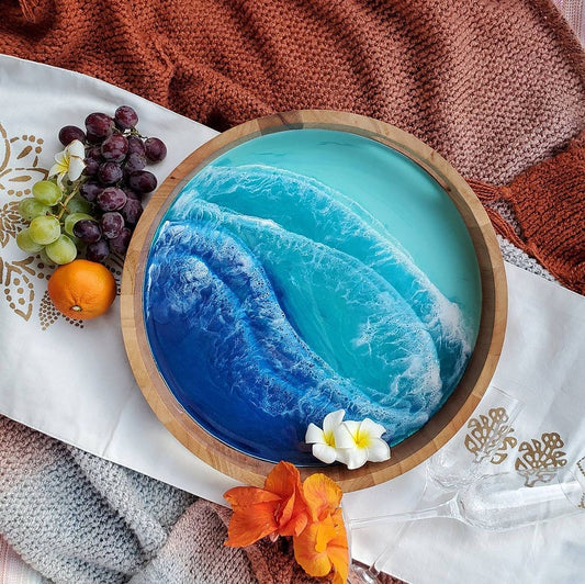Ocean Art Resin Art Wooden Tray, Resin Ocean Art, Mango Wood Tray, Acacia Wood Tray For Gifts and Home Décor and Decoration GOFIRE OUTLET