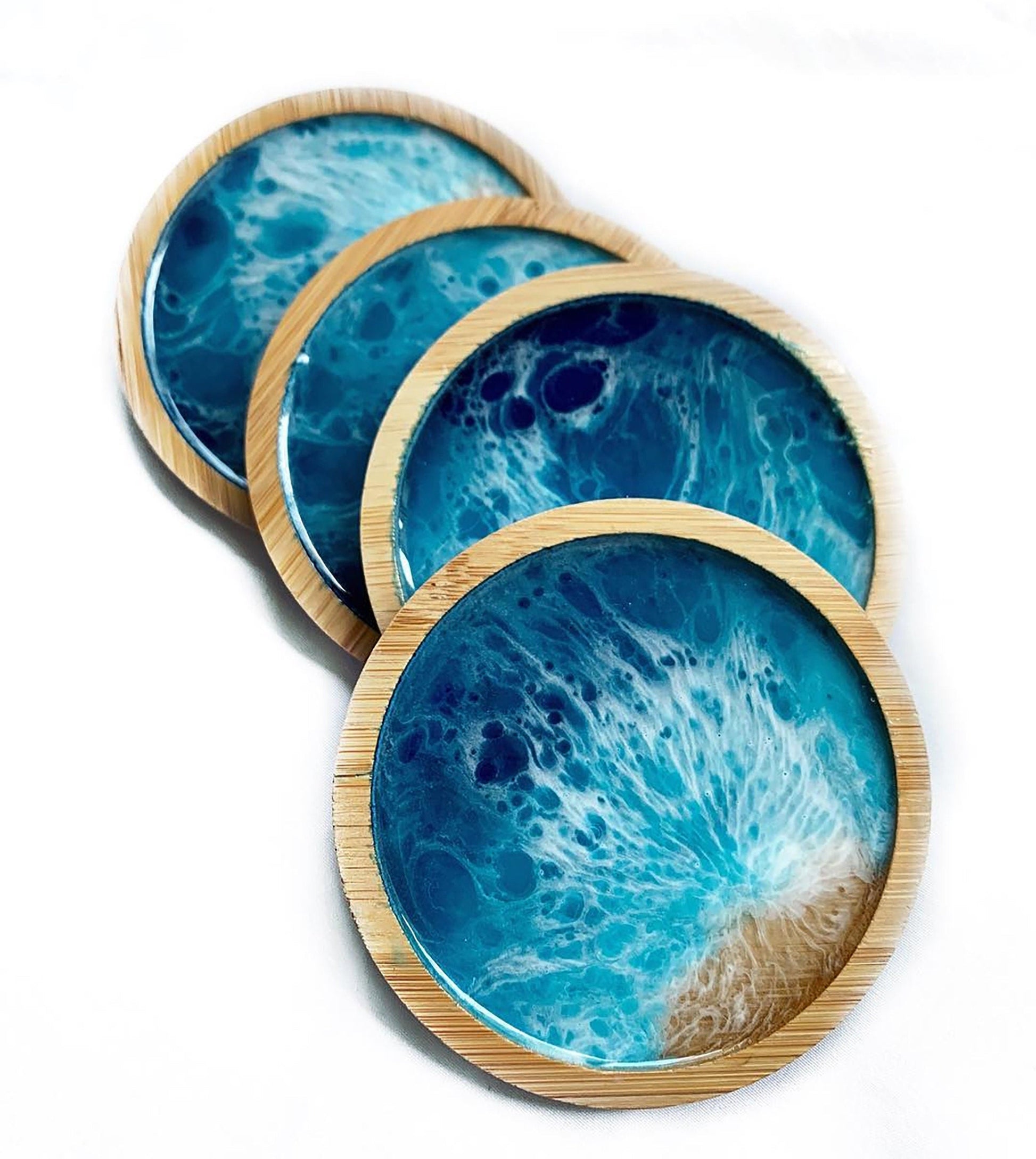 Resin Art Wood Coasters Sets, Resin Art in Bamboo, Cork, Acacia Wood Coasters For Wedding Gifts, Birthday Gifts, Table Décor, Personalized GOFIRE OUTLET