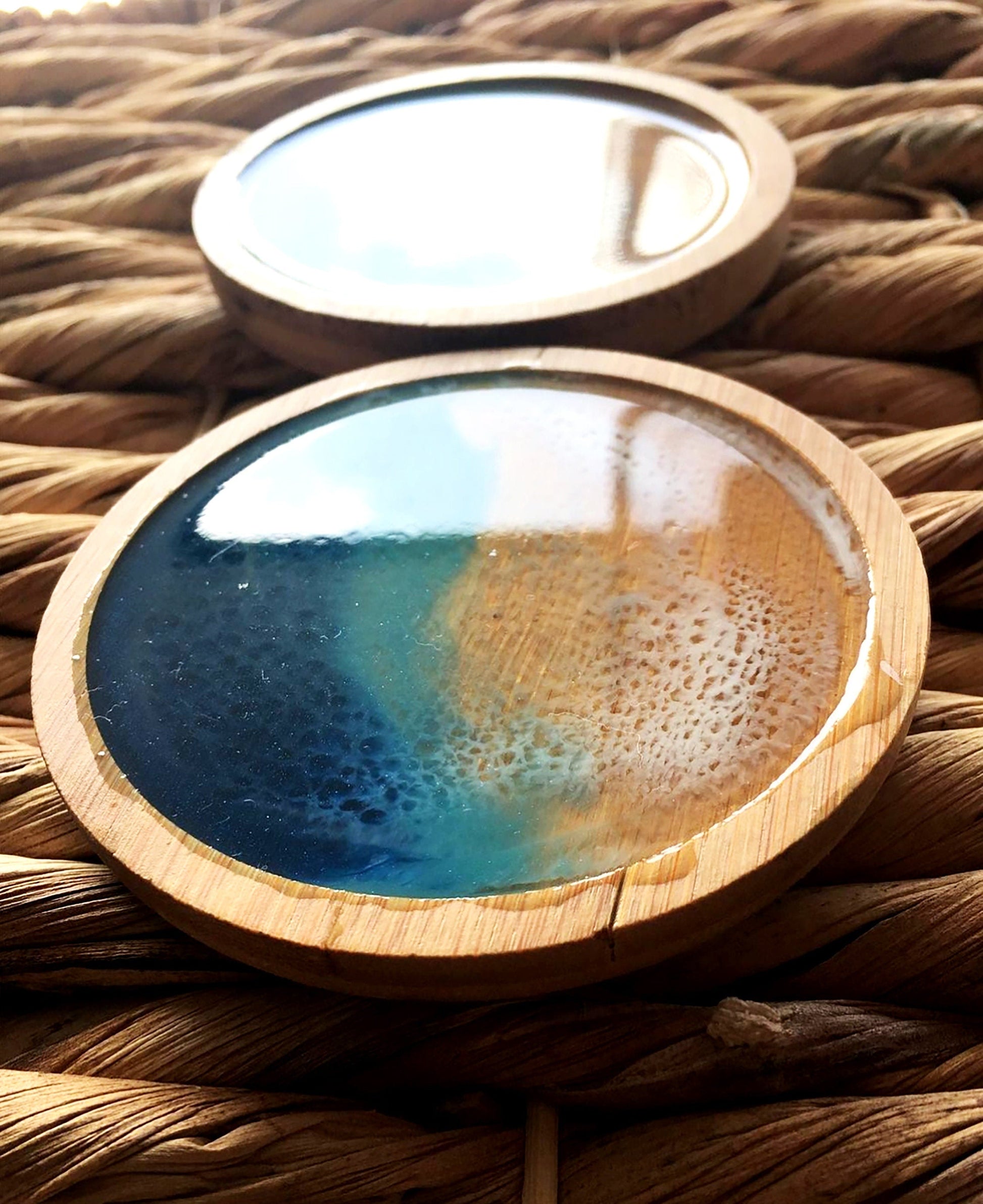 Resin Art Wood Coasters Sets, Resin Art in Bamboo, Cork, Acacia Wood Coasters For Wedding Gifts, Birthday Gifts, Table Décor, Personalized GOFIRE OUTLET