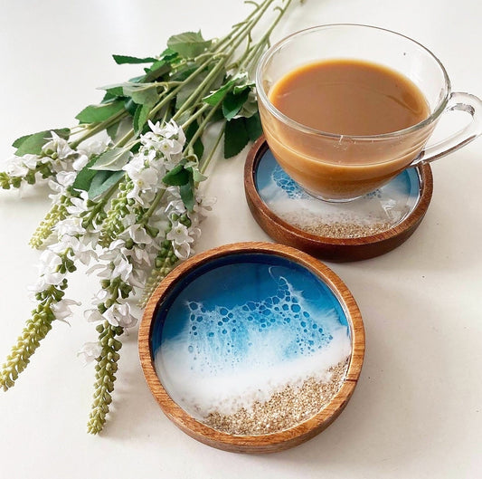 Resin Art Wood Coasters Sets, Resin Art in Bamboo, Cork, Acacia Wood Coasters For Wedding Gifts, Birthday Gifts, Table Décor, Personalized GOFIRE OUTLET