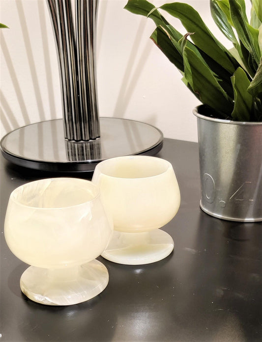 Marble Goblet, Set of 2 Marble Goblets, Handcrafted Set of 2 Marble Drinking Goblets - Vintage Luxury for Your Home Décor & Gifts GOFIRE OUTLET