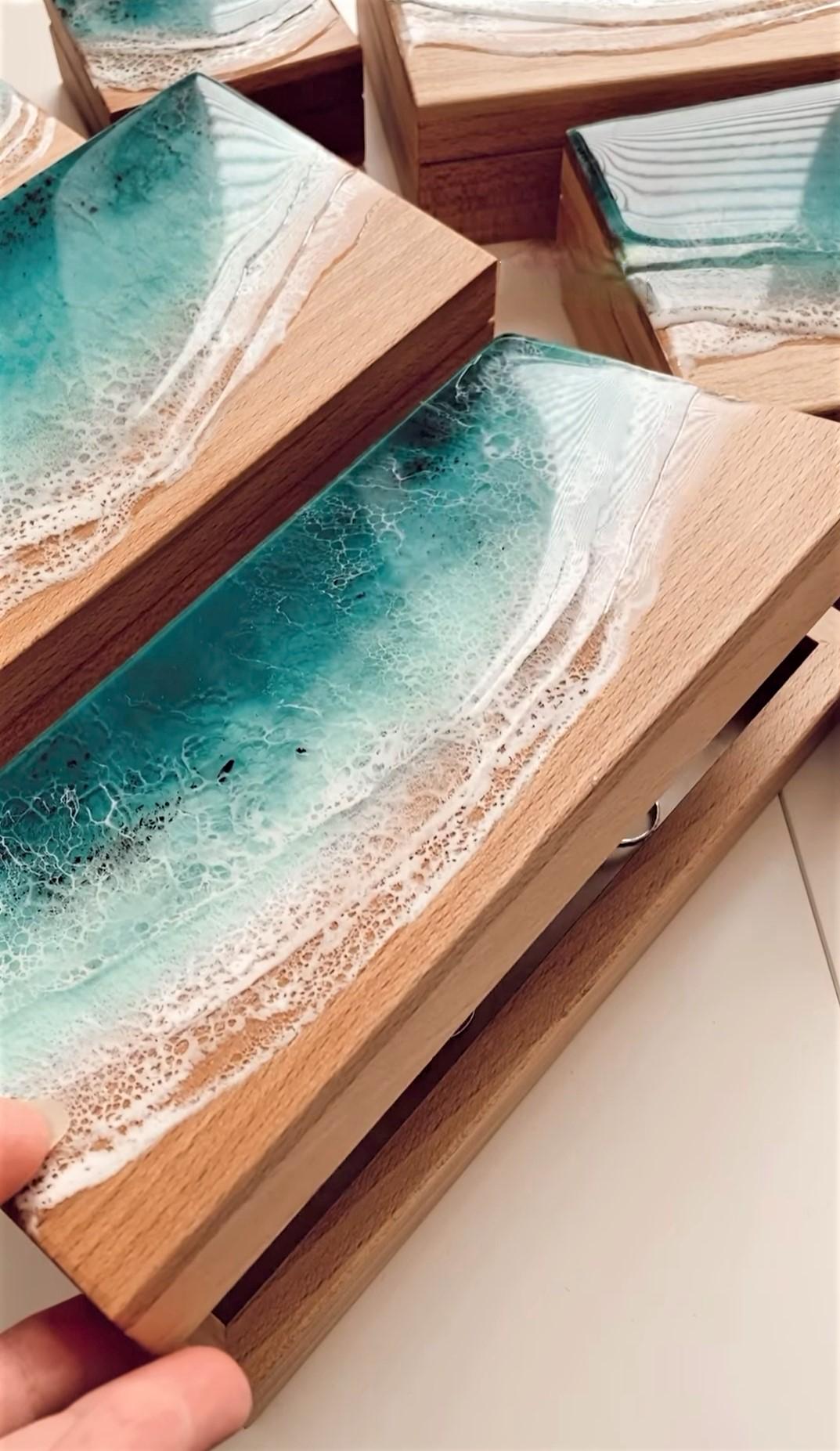 Personalized Ocean Resin Jewelry Box, Personalized Travel Case for Women, Gift For Her, Wooden Jewelry Organizer, Personalized Jewelry Box