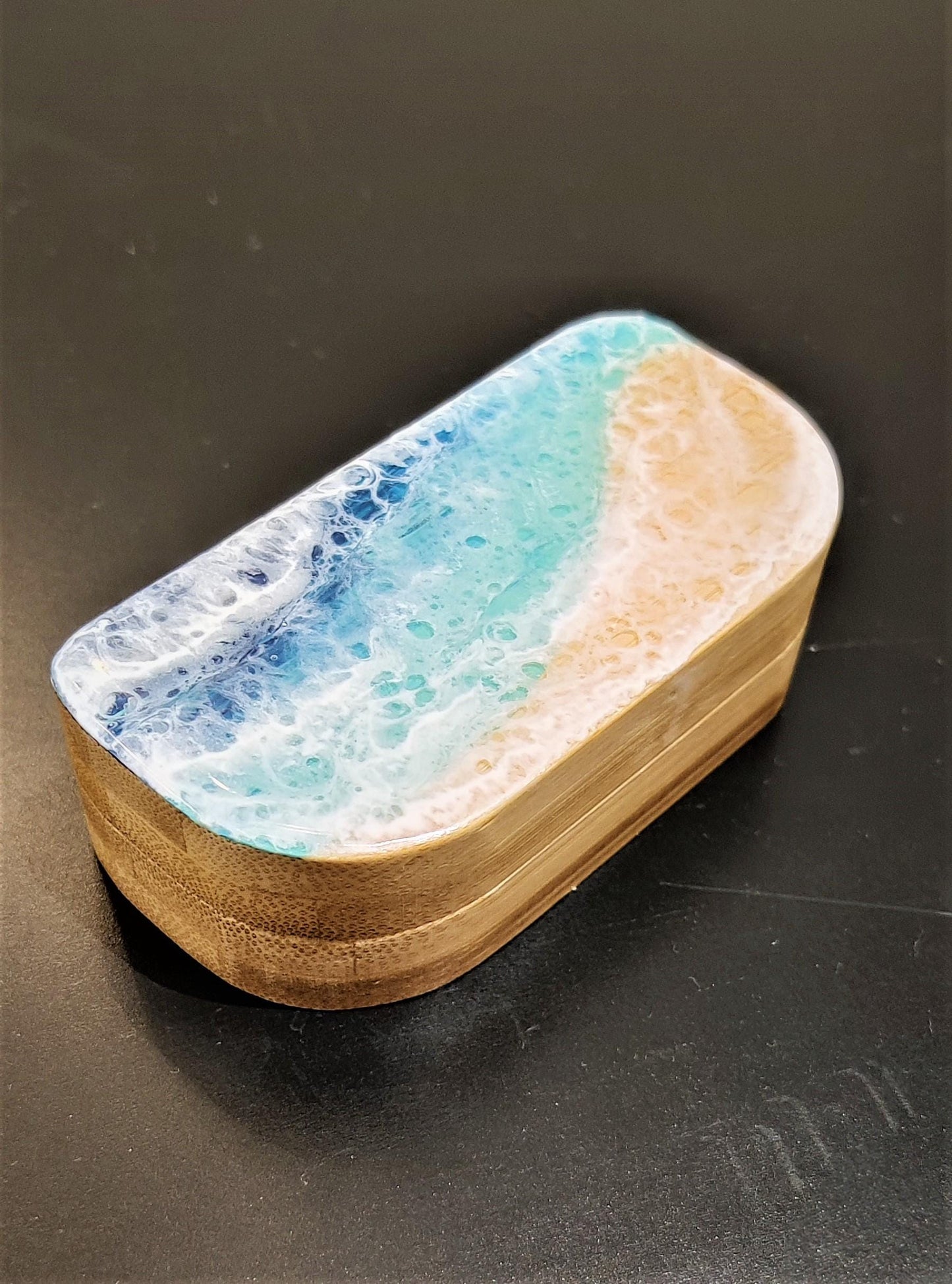 Personalized Ocean Resin Art Bamboo Pill Box | Bamboo Pill Box, Small Pill Box, Gift for Mum, Gift for Dad