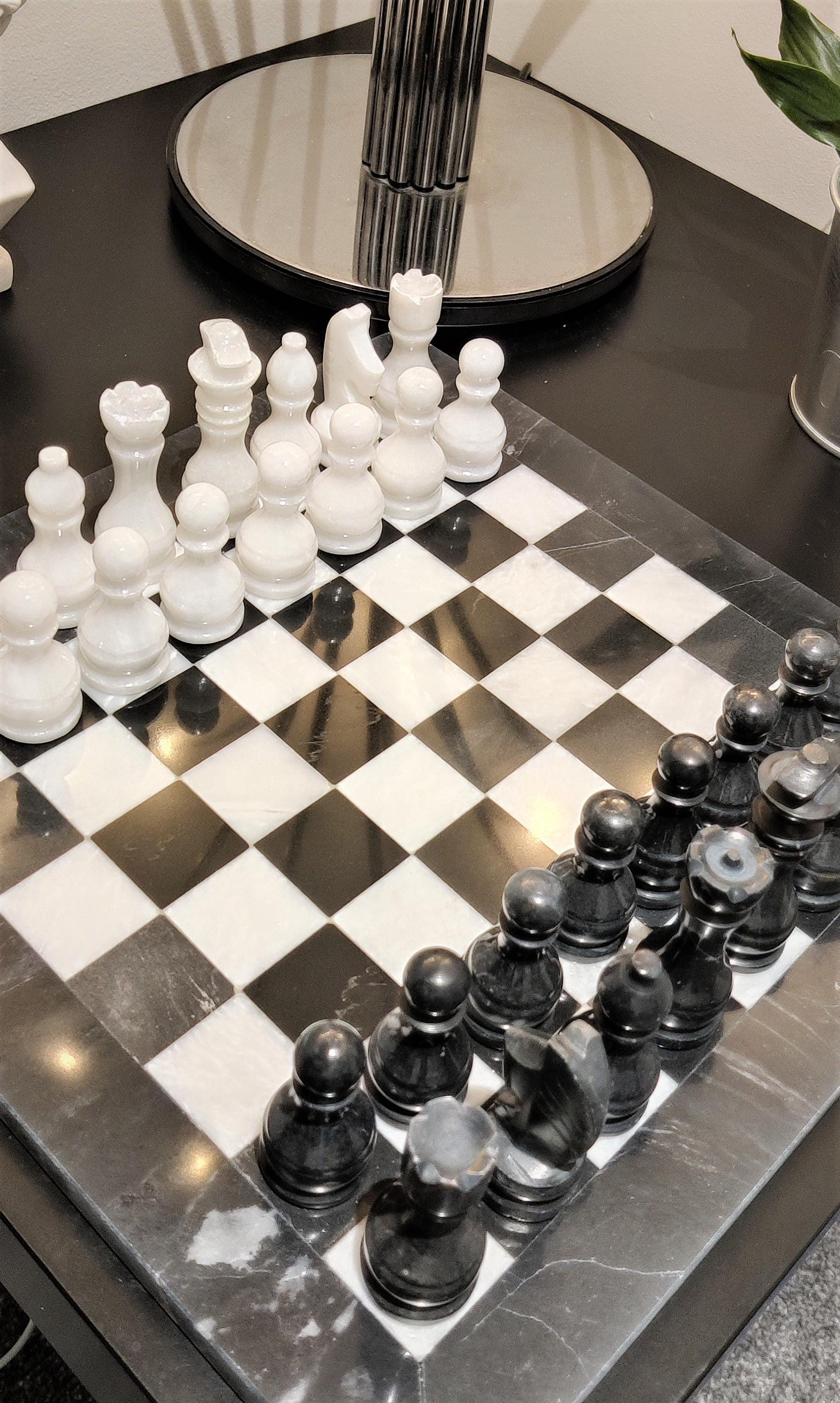 Marble Chess Set | Chess Board | Onyx Chess Set | Stone Chess | Gifts for Him | Christmas Gifts | Handmade in Black & White | Home Decor GOFIRE OUTLET