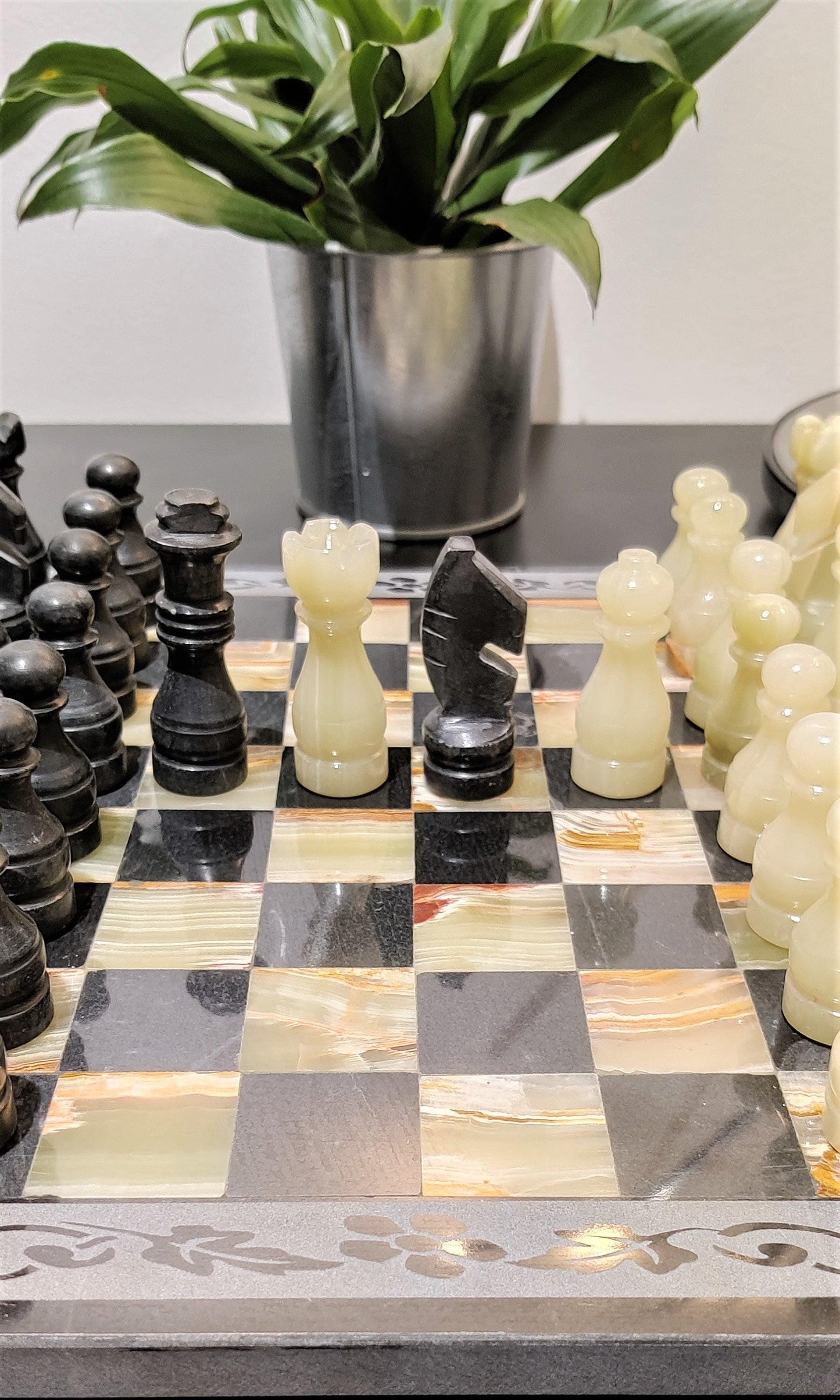 Marble Chess Set | Marble Chess Board | Onyx Chess Set | Christmas Gifts | Chess in Onyx & Black Carved Marble | Home Decor GOFIRE OUTLET