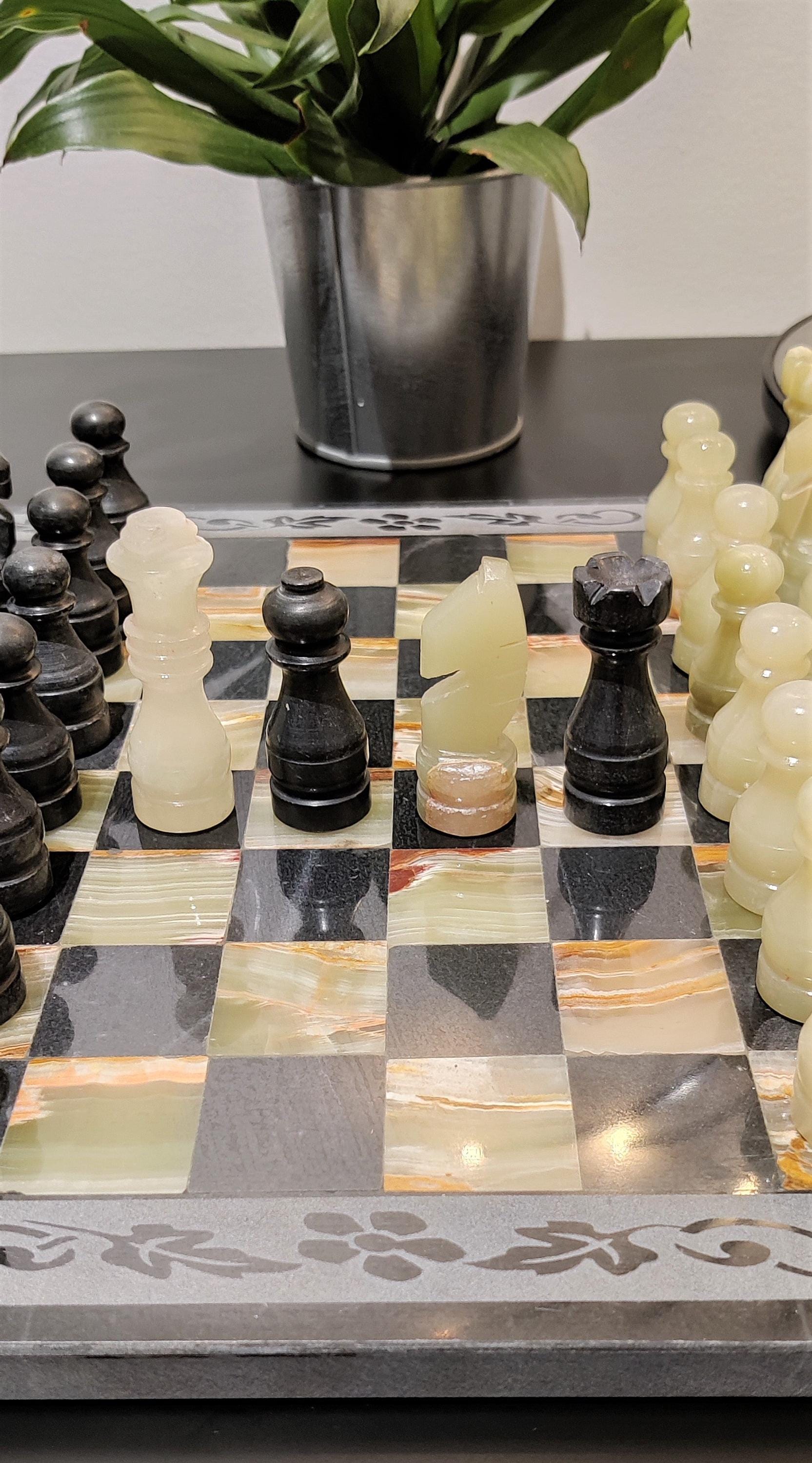 Marble Chess Set | Marble Chess Board | Onyx Chess Set | Christmas Gifts | Chess in Onyx & Black Carved Marble | Home Decor GOFIRE OUTLET