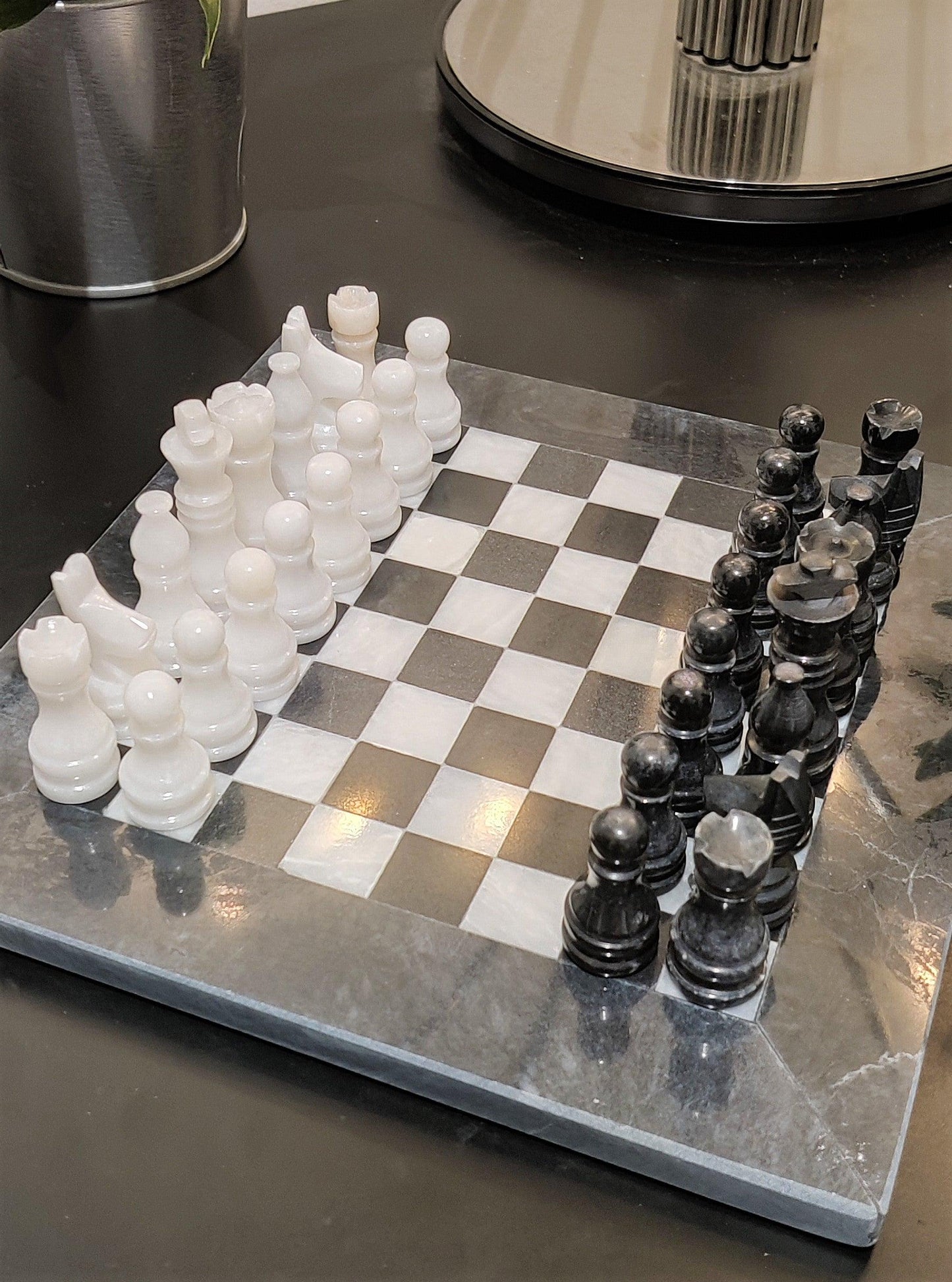 Chess | Chess Set | Marble Chess | Marble Chess Set |8x8 inch Black & White | Handmade Chess Set | Home Decor, Chess Gift | Chess Board GOFIRE OUTLET