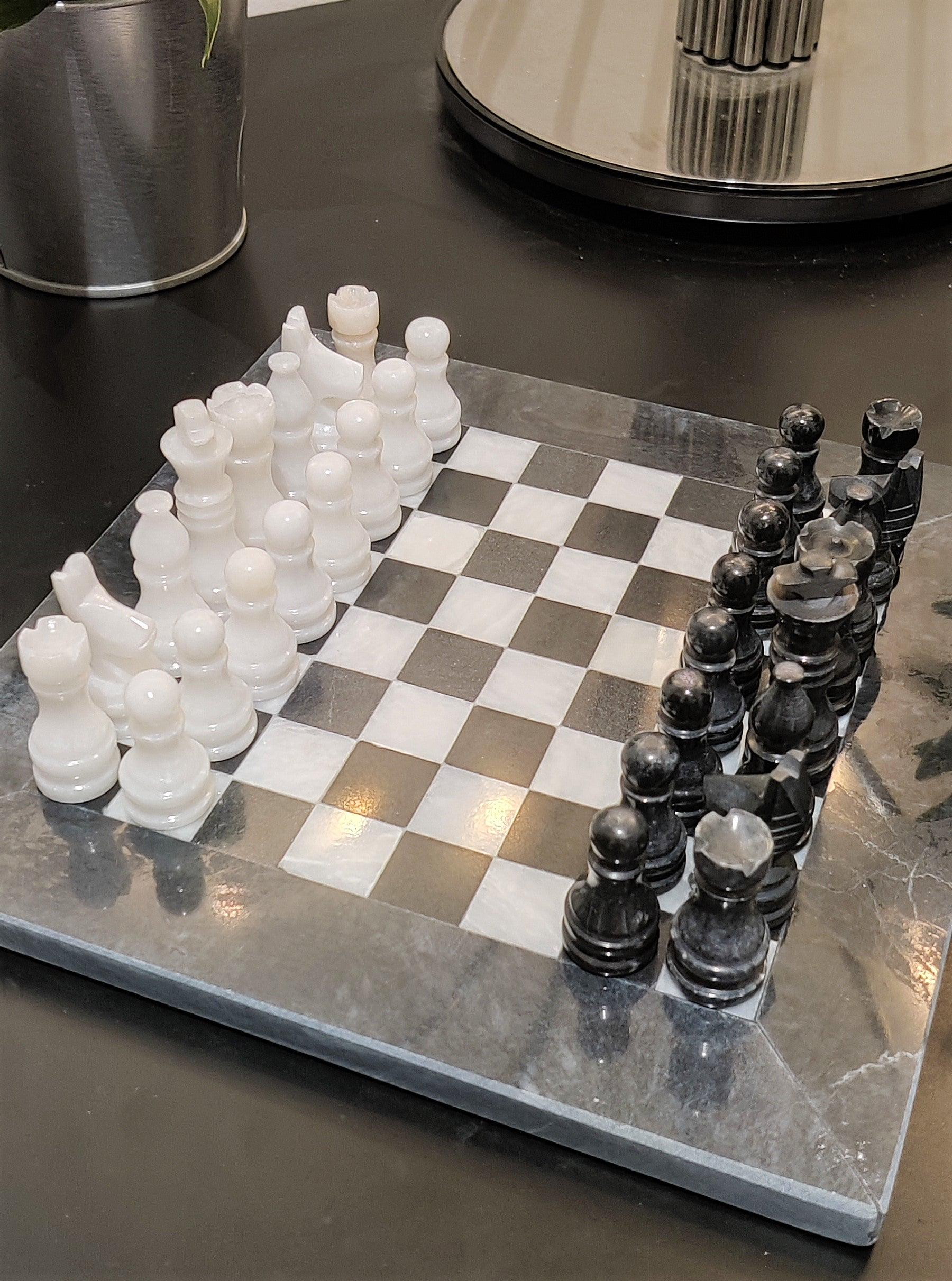 Chess | Chess Set | Marble Chess | Marble Chess Set |8x8 inch Black & White | Handmade Chess Set | Home Decor, Chess Gift | Chess Board GOFIRE OUTLET