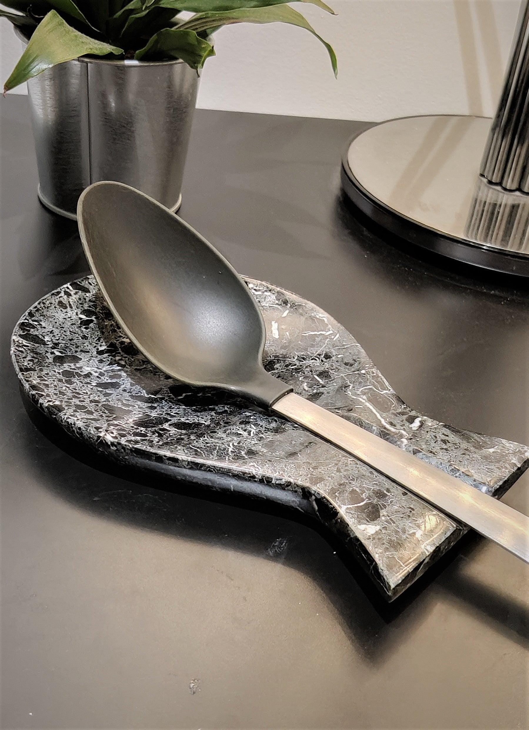 Marble Spoon Rest, Handmade Marble Black Spoon Ladle Utensil Rest, Kitchen Tool Holder (Black), Gift For Home, Kitchen Décor, Kitchen My Store