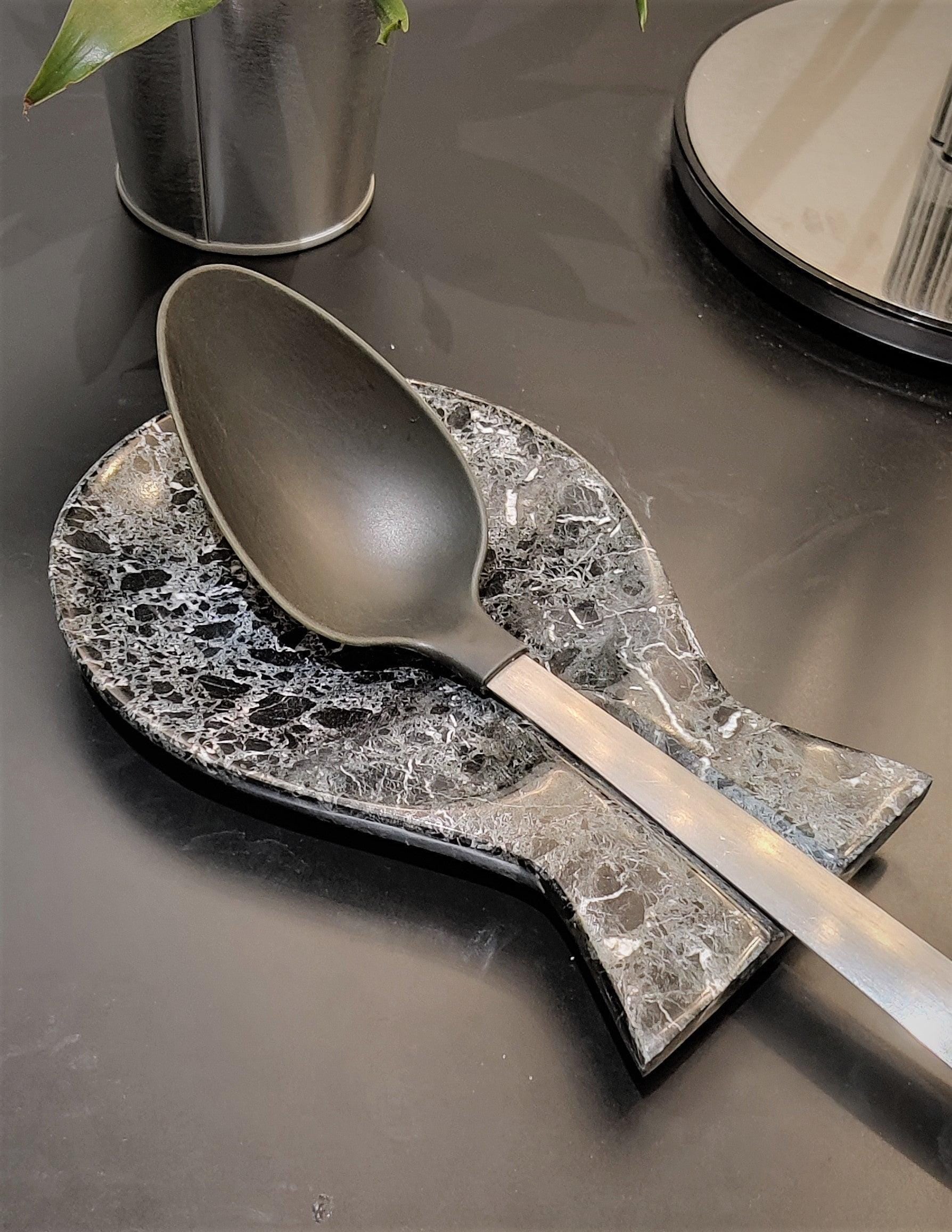 Marble Spoon Rest, Handmade Marble Black Spoon Ladle Utensil Rest, Kitchen Tool Holder (Black), Gift For Home, Kitchen Décor, Kitchen My Store