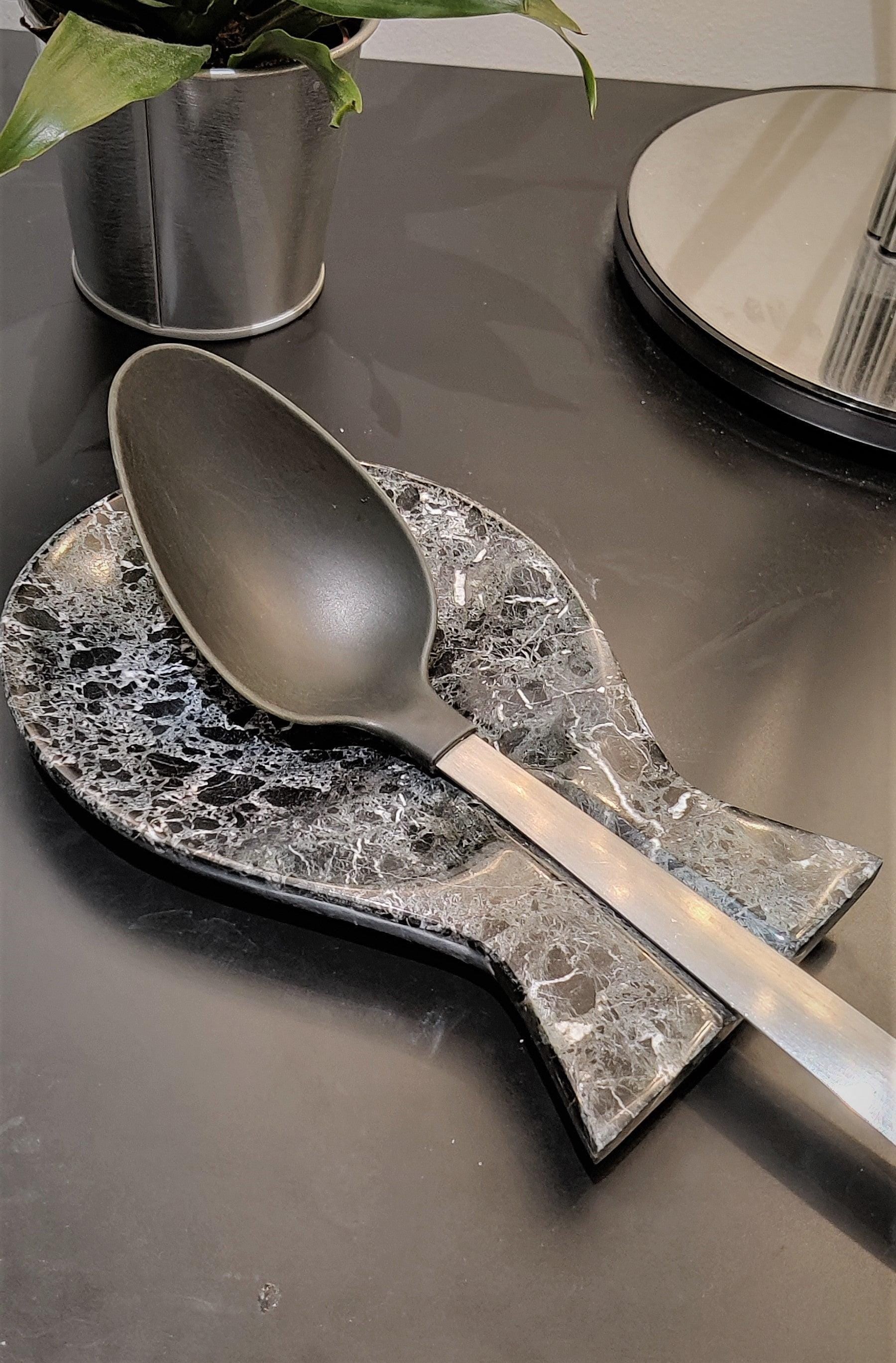 Marble Spoon Rest, Handmade Marble Black Spoon Ladle Utensil Rest, Kitchen Tool Holder (Black), Gift For Home, Kitchen Décor, Kitchen My Store