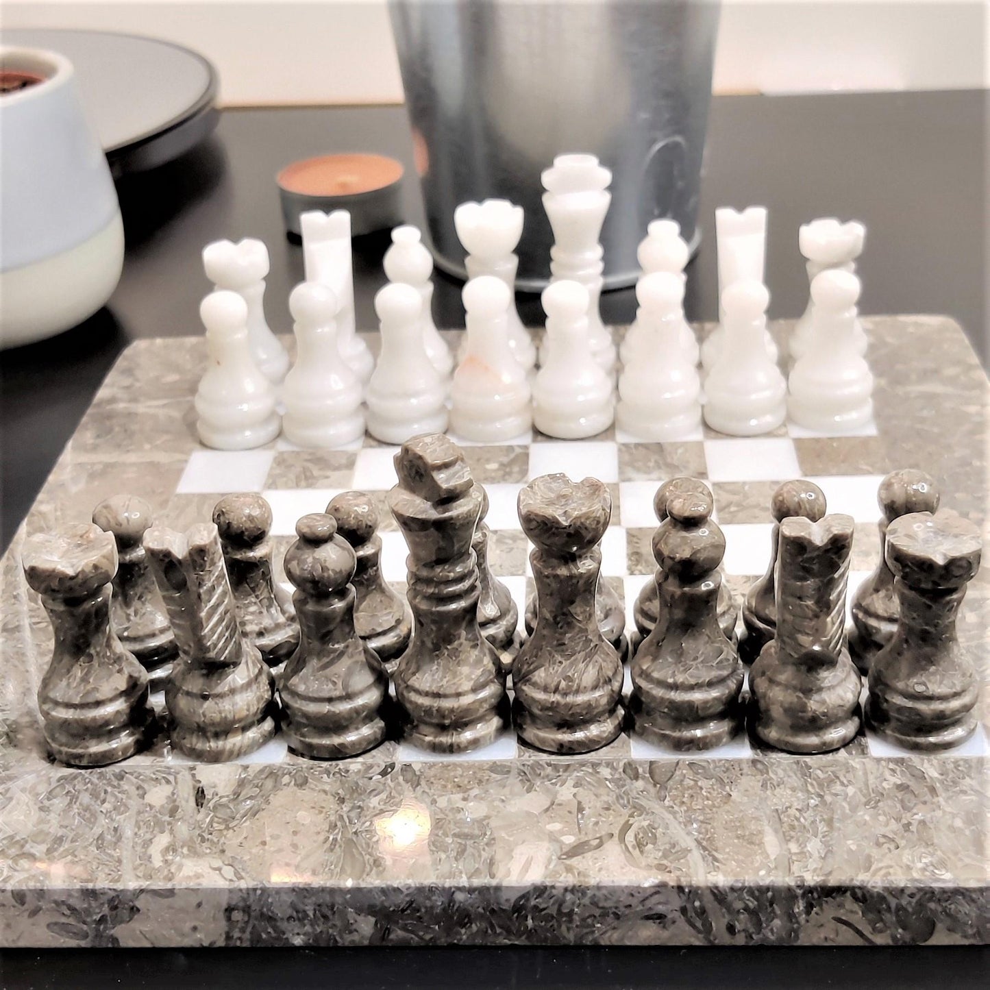 Chess Set | 8x8 inch Grey & White | Handmade Chess Set | Marble Chess Set | Bestselling Chess | Home Décor, Gift for dad, Coffee table Décor