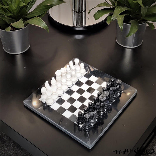 Chess Set |8x8 inch Black & White | Handmade Chess Set | Marble Chess Set | Bestselling Chess | Home Décor, Gift for dad, Coffee table Décor