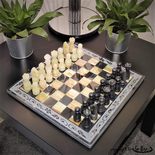 Marble Chess Set | Marble Chess Board | Onyx Chess Set | Christmas Gifts | Chess in Onyx & Black Carved Marble | Home Decor GOFIRE OUTLET