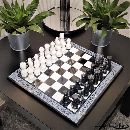 Marble Chess | Marble Chess Set | Stone Chess Set | Handmade Chess | Christmas Gift | Chess in White Black Carve Marble | Home Decor GOFIRE OUTLET