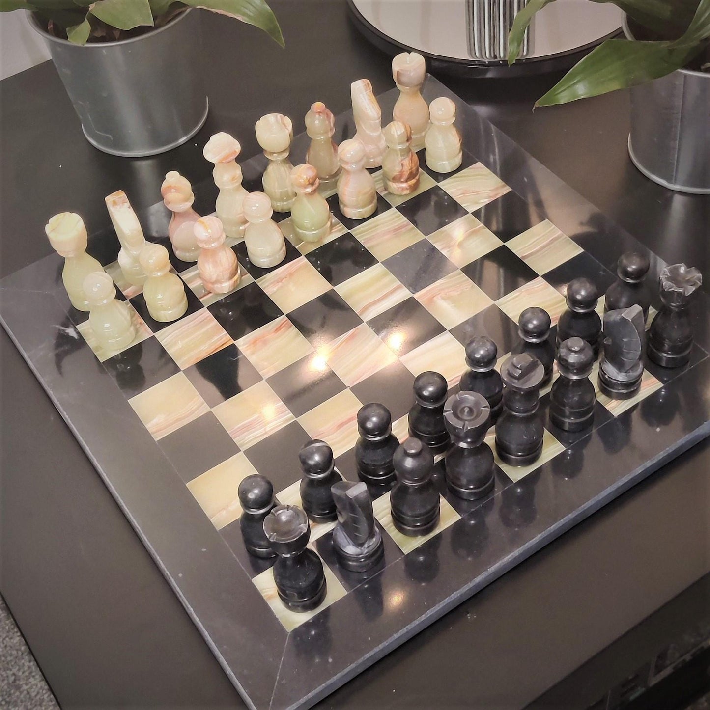 Chess Set | Marble Chess | Onyx Chess Set | Gifts for Him | Easter Gifts | Black & Onyx Marble | Home Decor GOFIRE OUTLET