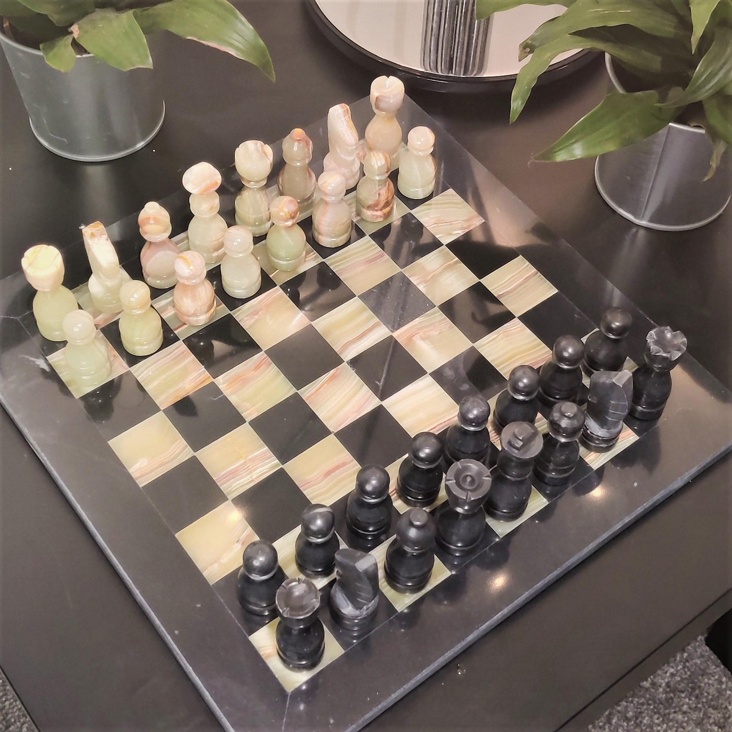 Chess Set | Marble Chess | Onyx Chess Set | Gifts for Him | Easter Gifts | Black & Onyx Marble | Home Decor GOFIRE OUTLET