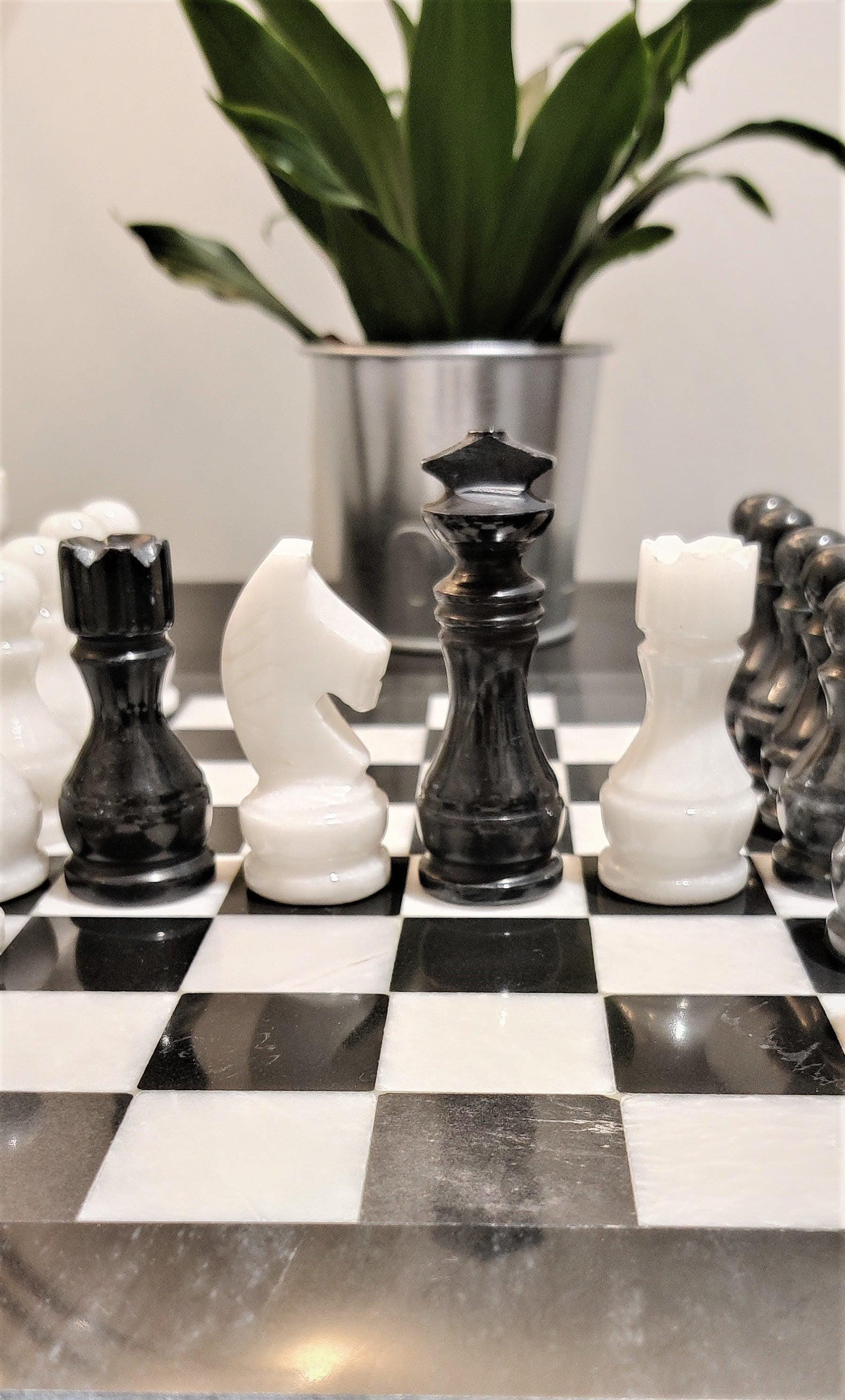 Marble Chess Set | Chess Board | Onyx Chess Set | Stone Chess | Gifts for Him | Christmas Gifts | Handmade in Black & White | Home Decor GOFIRE OUTLET