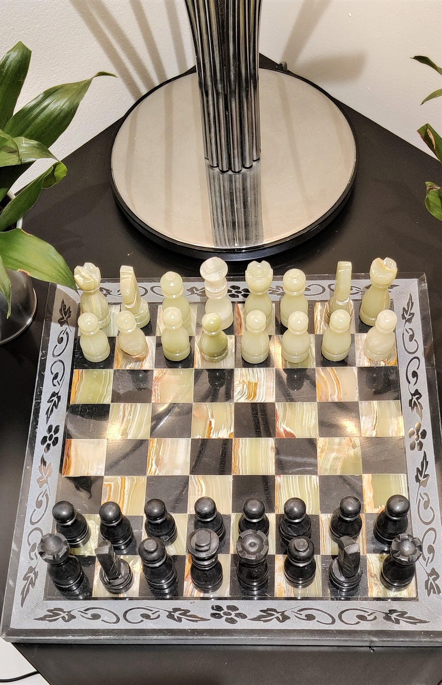 Marble Chess Set | Marble Chess Board | Onyx Chess Set | Christmas Gifts | Chess in Onyx & Black Carved Marble | Home Decor GOFIRE OUTLET