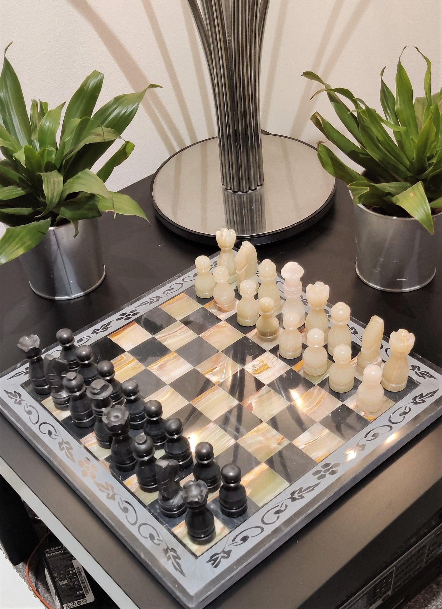 Marble Chess Set | Marble Chess Board | Onyx Chess Set | Christmas Gifts | Chess in Onyx & Black Carved Marble | Home Decor GOFIRE OUTLET
